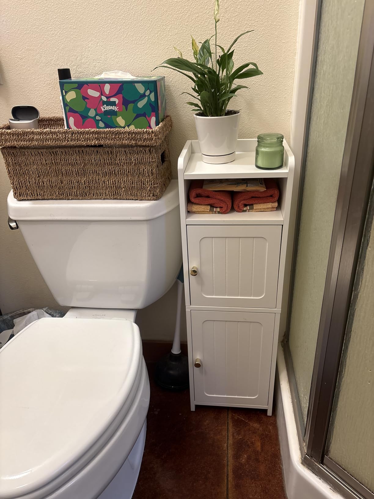 BEWISHOME Small Bathroom Cabinet, Bathroom Storage Cabinet with Adjustable Shelves and 2 Doors, Narrow Toilet Paper Cabinet for Small Spaces, White customer photo 2