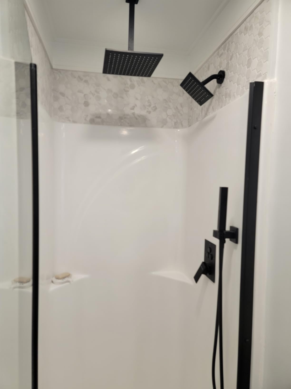 Shower Faucet Set Brushed Gold Shower System, Push Button Diverter | 12 Inch Ceiling Mount Rain Head Increased Thick, 6 Inch Wall Mount Head, 2-in-1 Handheld Sprayer, Rust Resistant customer photo 1