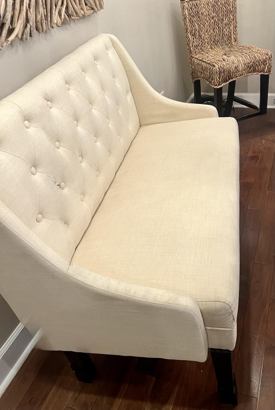 Settee Bench with Back Small Loveseat for Dining Room Living Room Entryway Modern Upholstered Banquette Button Tufted Mini Couch with Wood Legs Cream customer photo 2