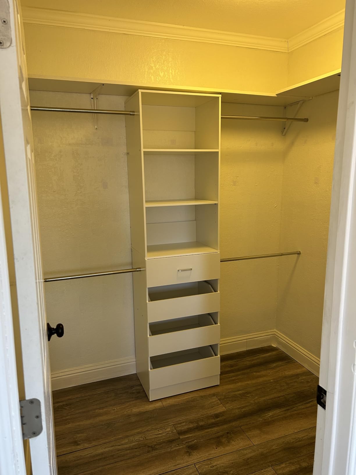 Aheaplus Closet System, 4-9Ft Closet Organizer with 4 Wooden Drawers, White | Wood Closet Organizer System with Tower, Walk-in Closet Organizer Wardrobe Clothes Rack with 4 Hanging Rods, Garment Rack customer photo 1