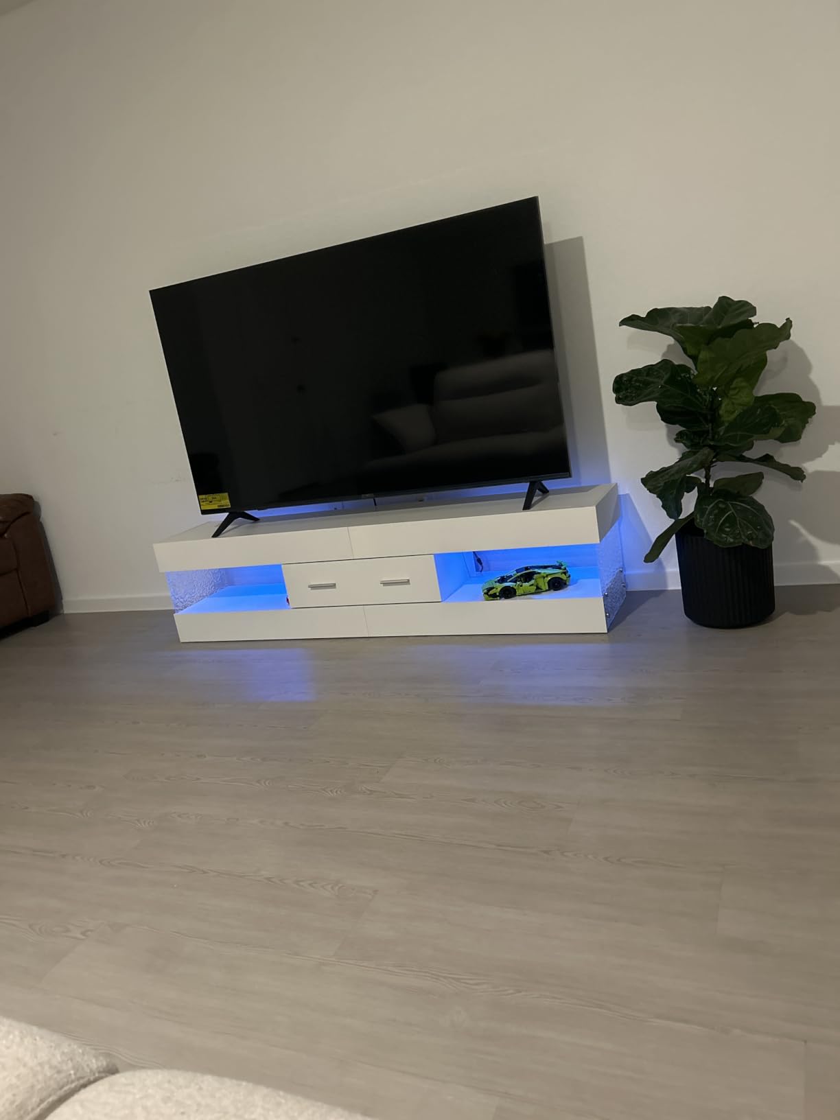 Bestier Black TV Stand for 55/60/65 Inch TV, High Gloss Modern TV Stand with Stone-Patterned Side Panels, LED Entertainment Center with Large Drawer, TV Consoles for Living Room, Bedroom customer photo 1