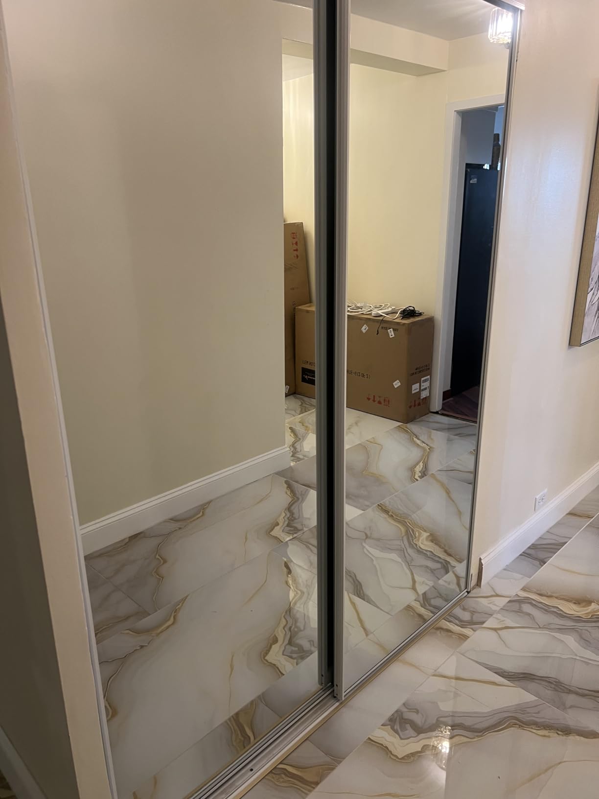 Bifold Doors, Mirrored Closet Door Panel with Complete Hardware, 1-Lite Full Size Mirror Aluminum Alloy Interior Door for 36'' x 80'' Openings, Folding Doors for Bedroom, Laundry, White customer photo 1