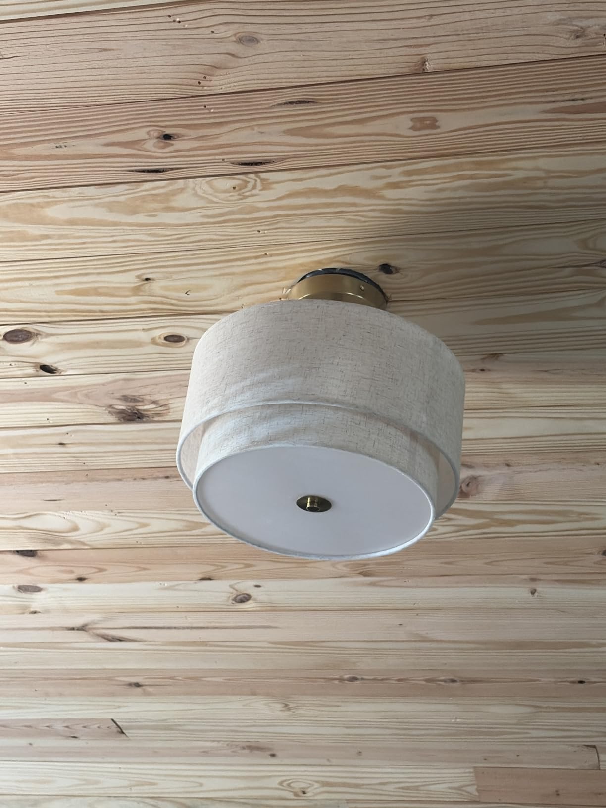 Semi Flush Mount Ceiling Light Fixture, 12.6'' Gold Light Fixtures Ceiling Mount, Modern Close to Ceiling Light with 2-Layer Linen Shade, Farmhouse Drum Ceiling Light for Bedroom Hallway Living Room customer photo 1