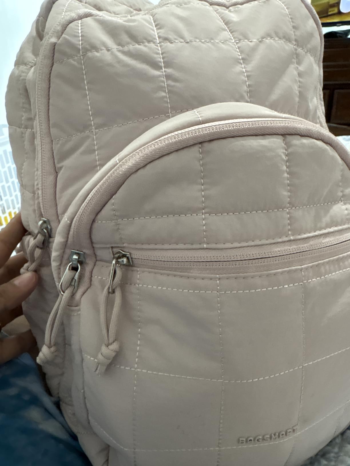 BAGSMART College Laptop Backpack, Travel Backpack for Women, Quilted Casual Daypack, Water-Resistant Bookbag for 15.6 Inch Laptop, Camel customer photo 1