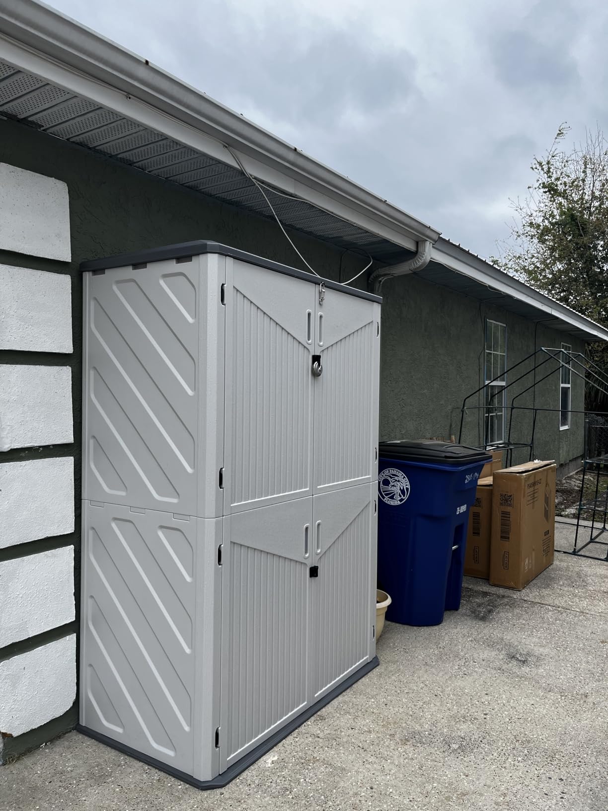 Aoxun 64 Cu.Ft Resin Storage Shed with Metal Shelving Kit & Floor, White | Vertical Waterproof Storage Cabinet for Garage, Pool, Bike, Garden Tools, Patio Furniture customer photo 2