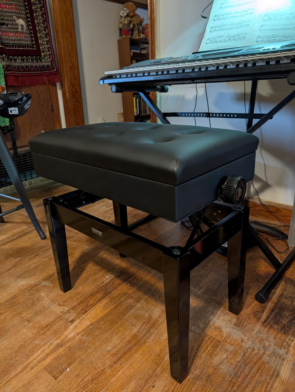 VEVOR Piano Bench, 29.5 x 14 x 20.3, Duet Keyboard Piano Chair with 20.3-23.4 Adjustable Height, Padded Cushion, Storage Compartment for Music Books, Wooden Piano Stool Seat customer photo 2