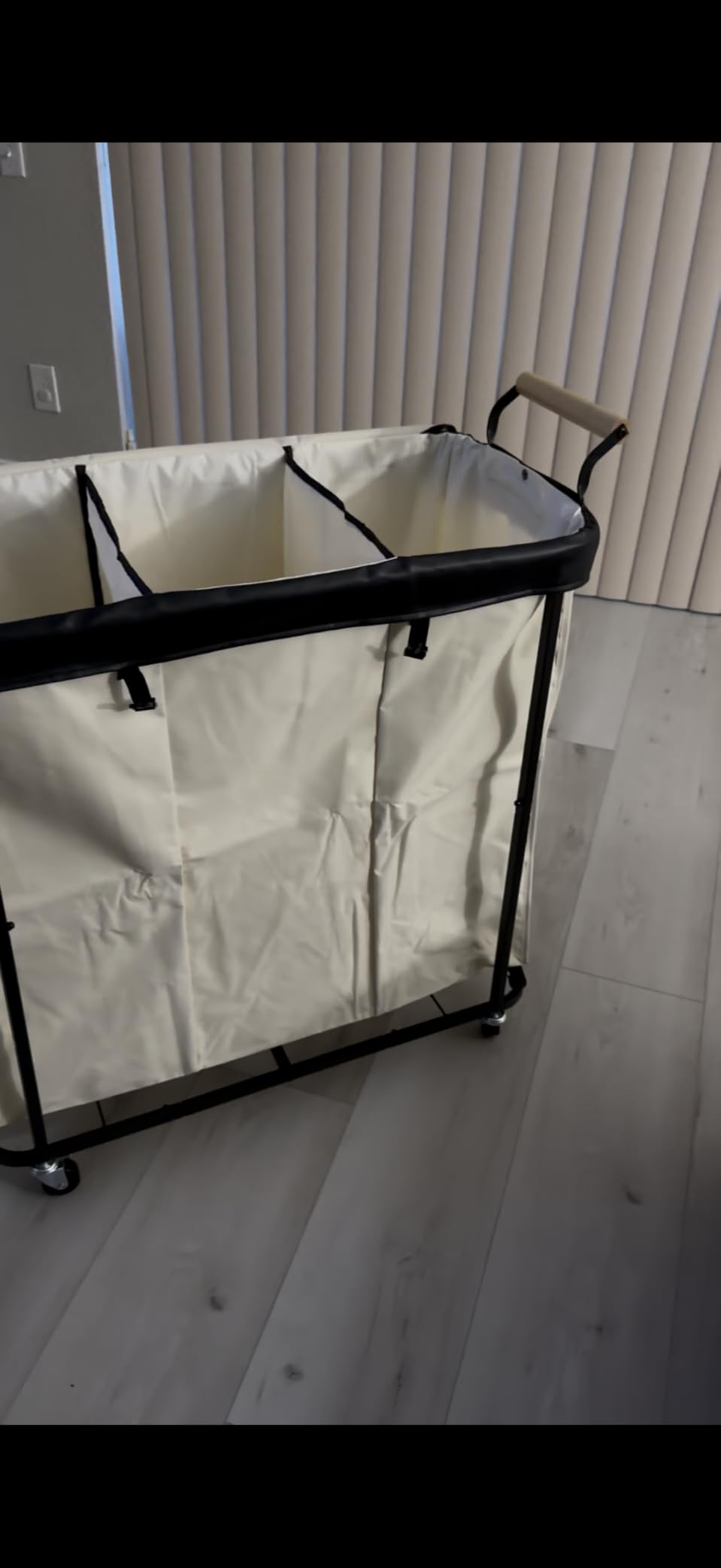 230L (60 Gal) Extra Large Fashion Laundry Sorter 3 Section with Lid, Rolling Laundry Basket Hamper with Handle, Laundry Organizer Storage Cart with Sturdy Metal Frame for Laundry Room, Hotel, White customer photo 1