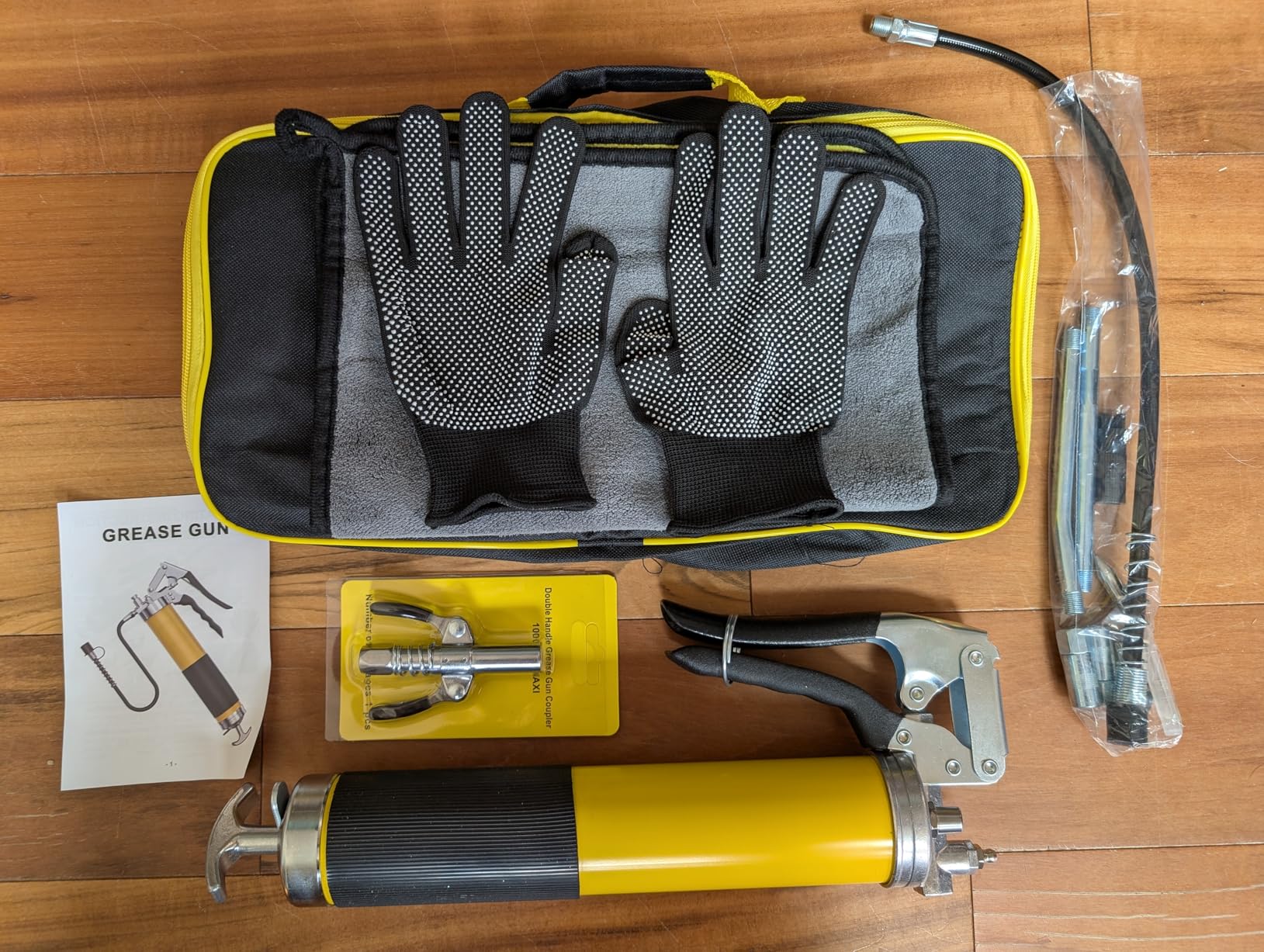 Grease Gun Kit, 7000 PSI Heavy Duty Pistol Grip Grease Gun with 14 oz Capacity, Includes 18 Inch Resin Flex Hose, Double Handle Grease Coupler and Other Accessories, Grease Gun for Automotive, Marine customer photo 1