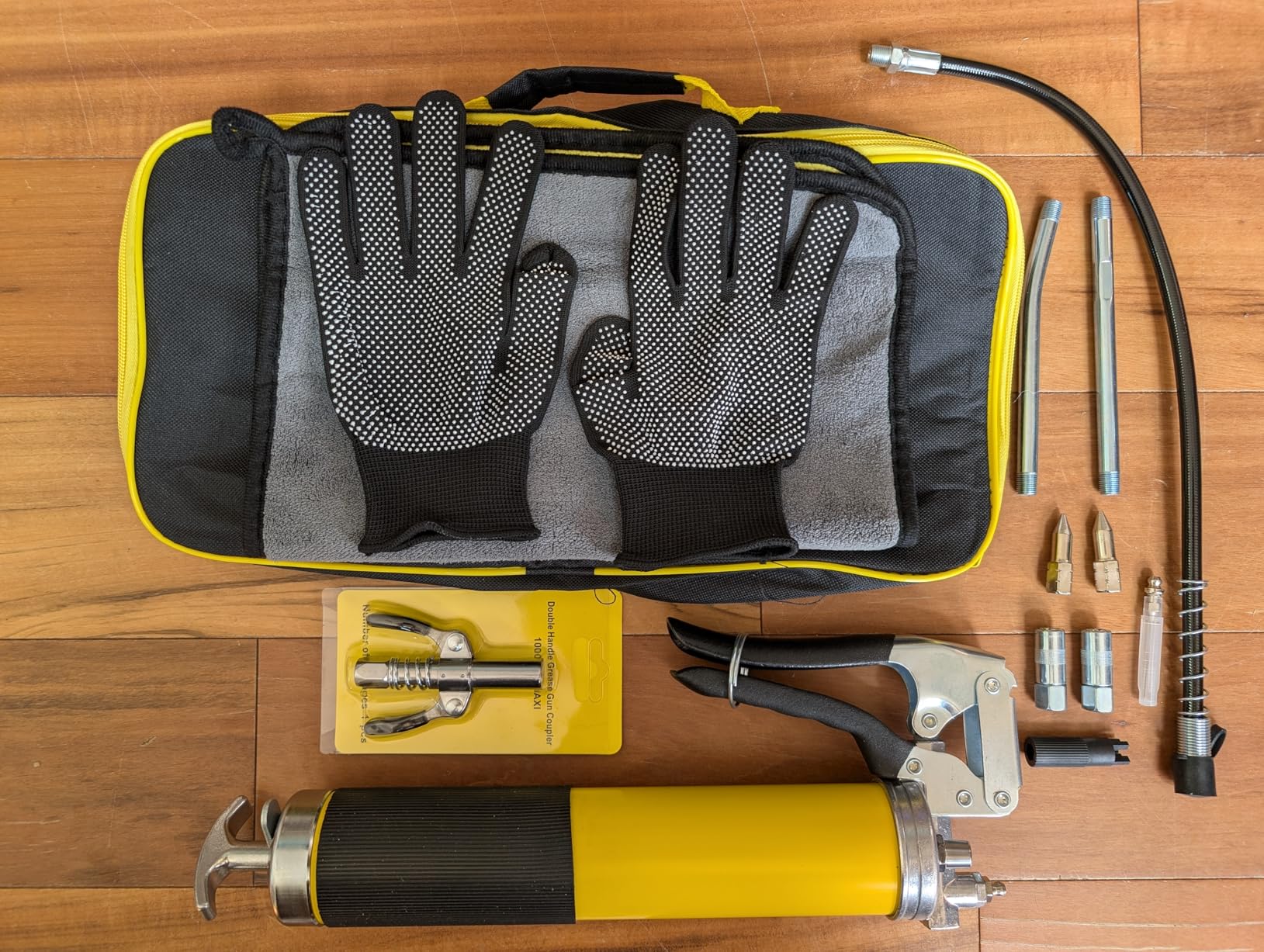 Grease Gun Kit, 7000 PSI Heavy Duty Pistol Grip Grease Gun with 14 oz Capacity, Includes 18 Inch Resin Flex Hose, Double Handle Grease Coupler and Other Accessories, Grease Gun for Automotive, Marine customer photo 2