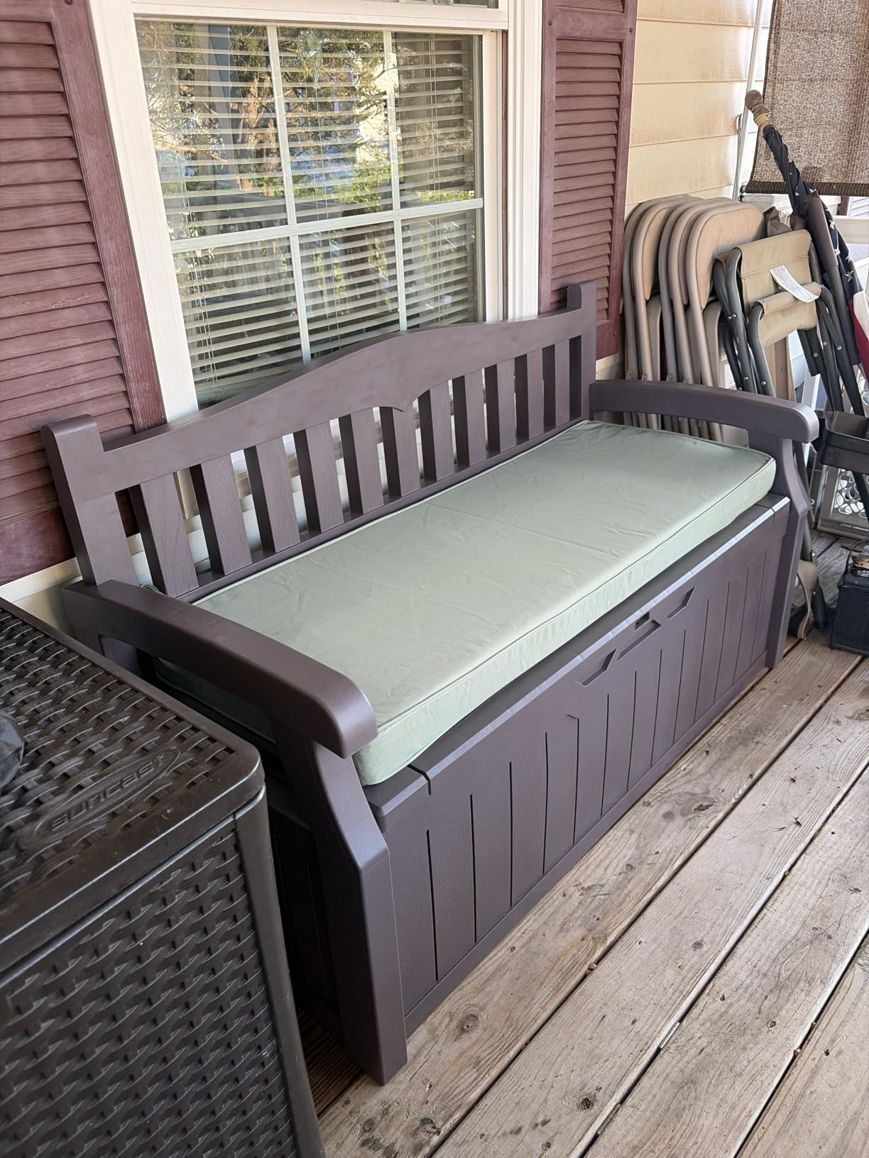 Flamaker 80 Gallon Storage Bench Outdoor Indoor, Durable All-Weather Seating with Hidden Storage, Lockable Deck Box for Garden, Patio, Poolside (Brown) customer photo 2