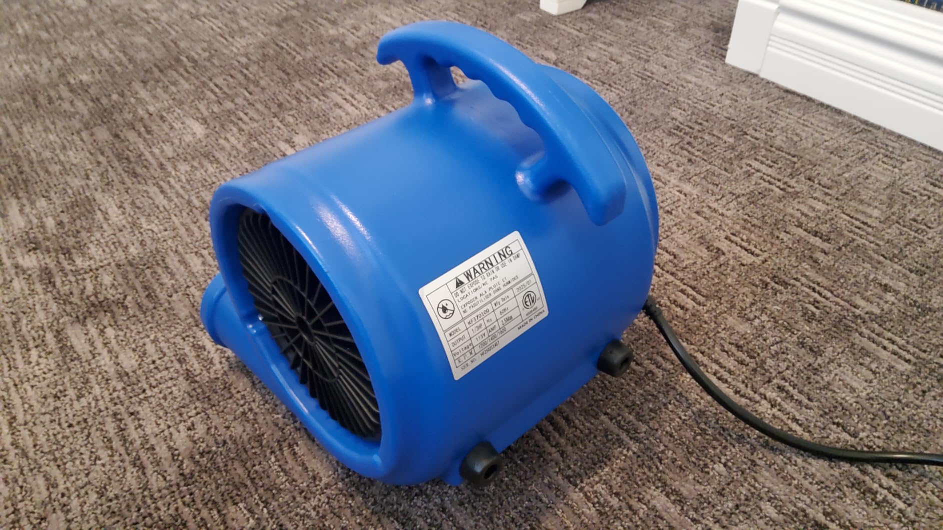 Air Mover Blower Fan, Industrial 1/3HP 1200CFM Monster Floor Blower Carpet Dryer, 3 Speeds Switch, 4 Adjustable Angles, 15FT Long Cord, Stackable customer photo 2