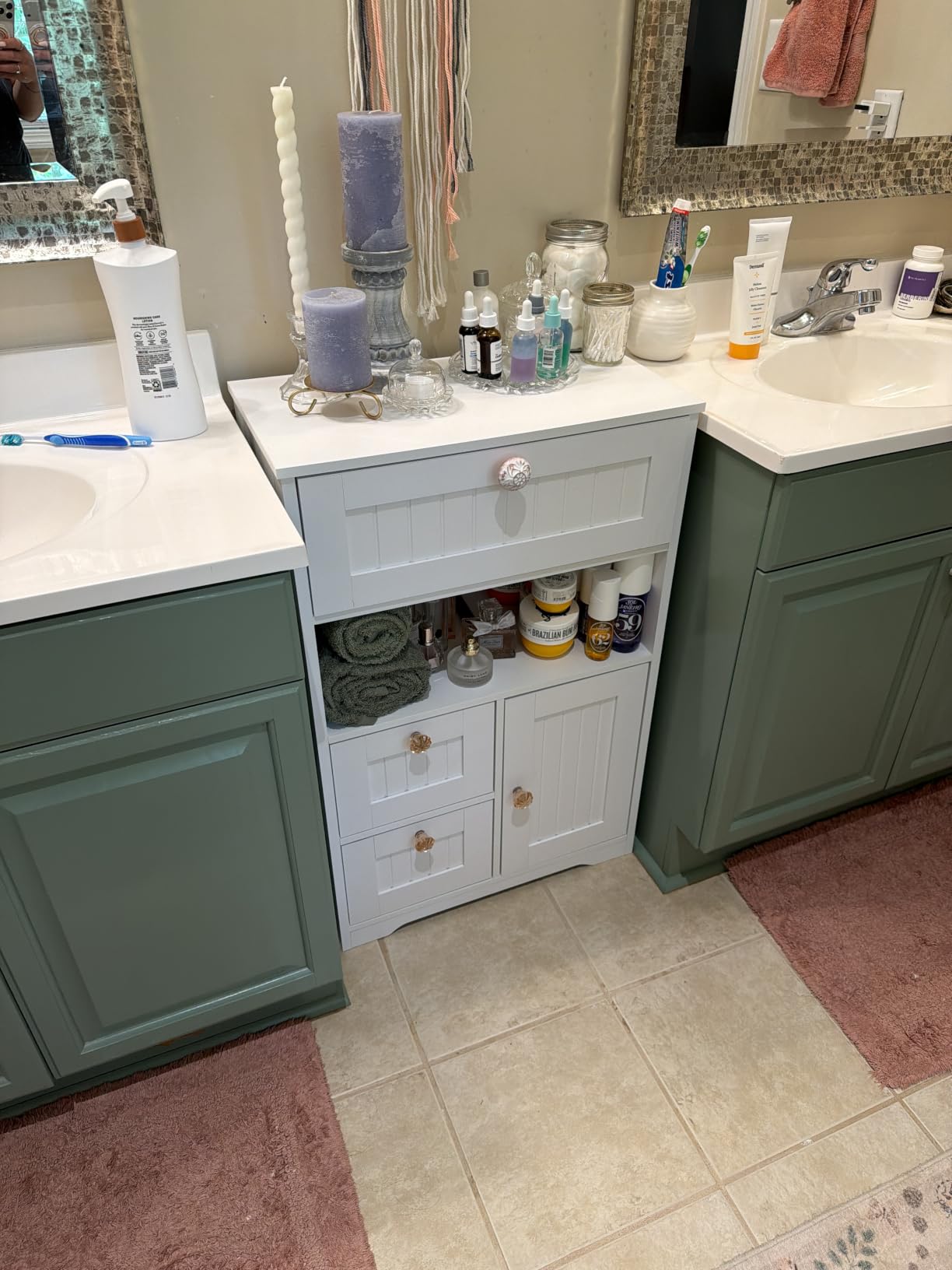 GRUSIGN Bathroom Cabinet, Modern Bathroom Floor Storage Cabinet Organizer with 1 Door and 3 Drawers, Freestanding Cupboard for Kitchen/Living Room customer photo 1