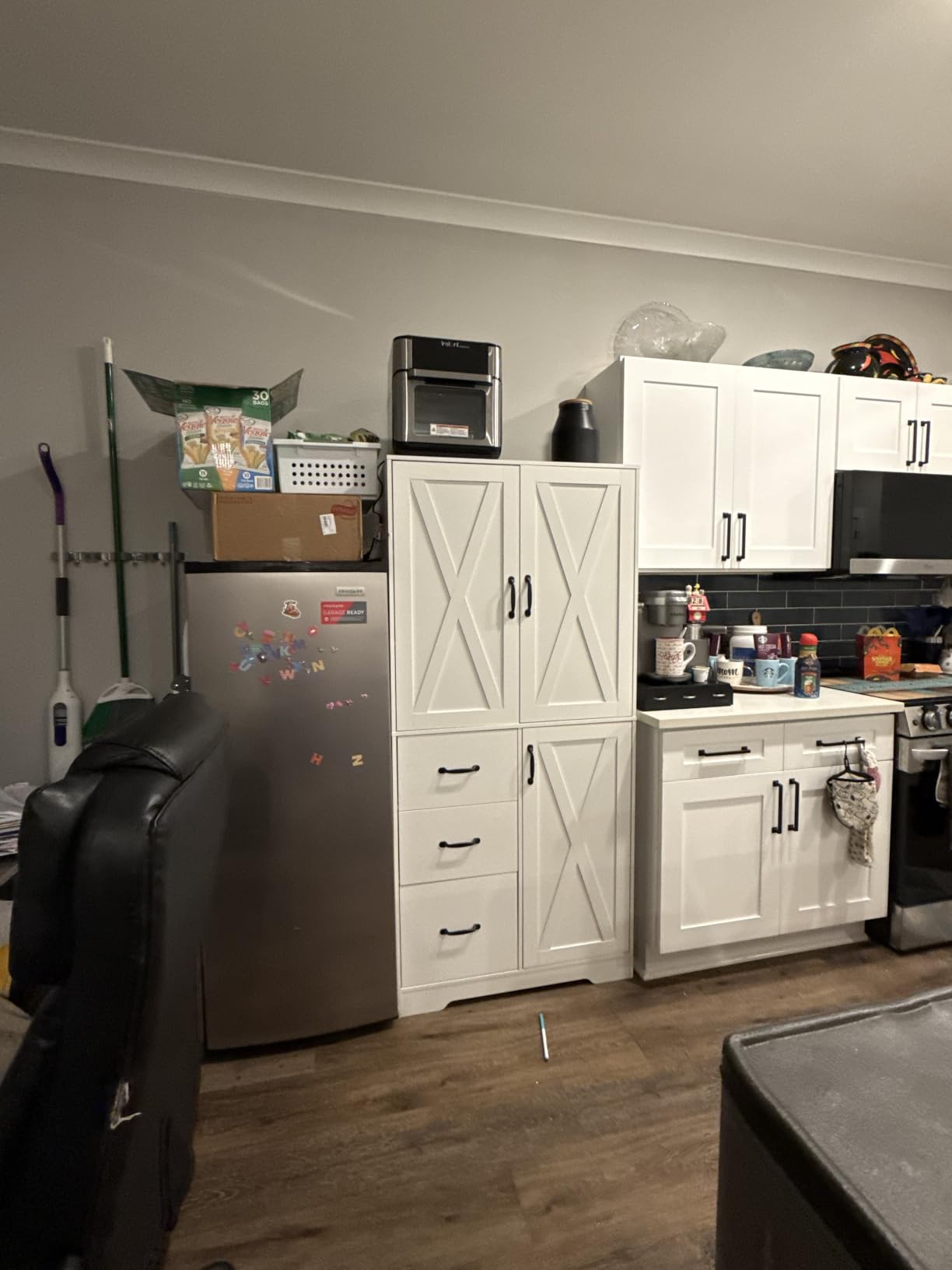 IRONCK Pantry Cabinet, 67.5 inch Tall Storage Cabinet with 3 Doors & Drawers, Farmhouse Kitchen Cabinet with Adjustable Shelves, 5 Tier Freestanding Cupboard for Kitchen, White customer photo 1