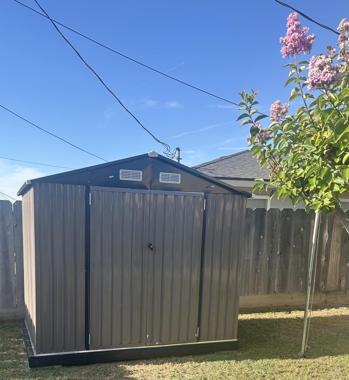 Aoxun 8x6FT Shed with Floor Galvanized Steel Outdoor Storage Shed Metal Garden Shed with Double Doors, Moisture-Proof Floor & Ventilation, Sloped Roof for Bike/Generator/Tool Storage (Brown) customer photo 1