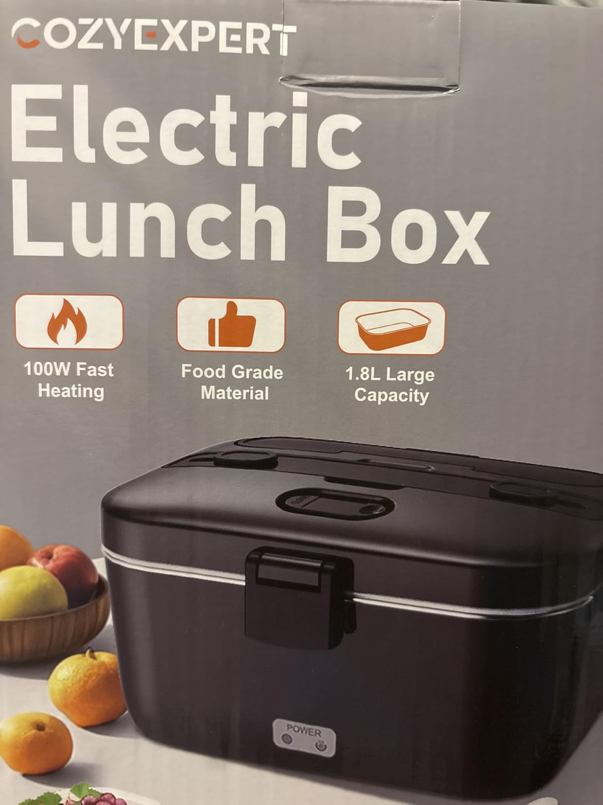 COZYEXPERT Electric-Lunch-Box-Heated-Food-Warmer 100W Heating Lunchbox for Adults 1.8L Portable Food Heater for Work/Car, 12V/24V/110-230V Lonchera Electrica Portatil with Fork Spoon (Black) customer photo 1