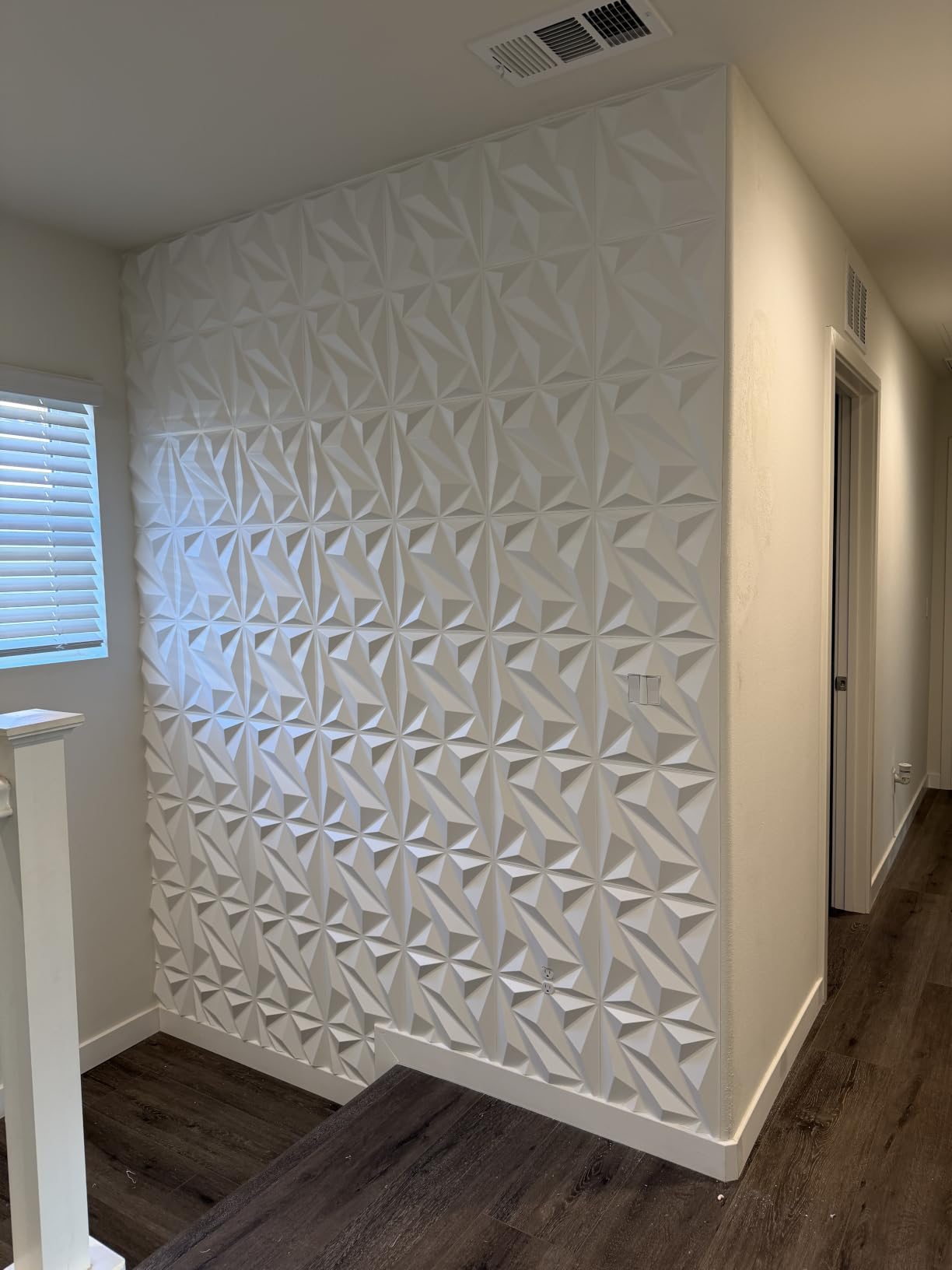 Art3dwallpanels 50 Pack 3D Wall Panel Diamond for Interior Wall Décor, PVC Flower Textured Wall Panels for Living Room Lobby Bedroom Hotel Office, Black, 12''x12'' customer photo 1