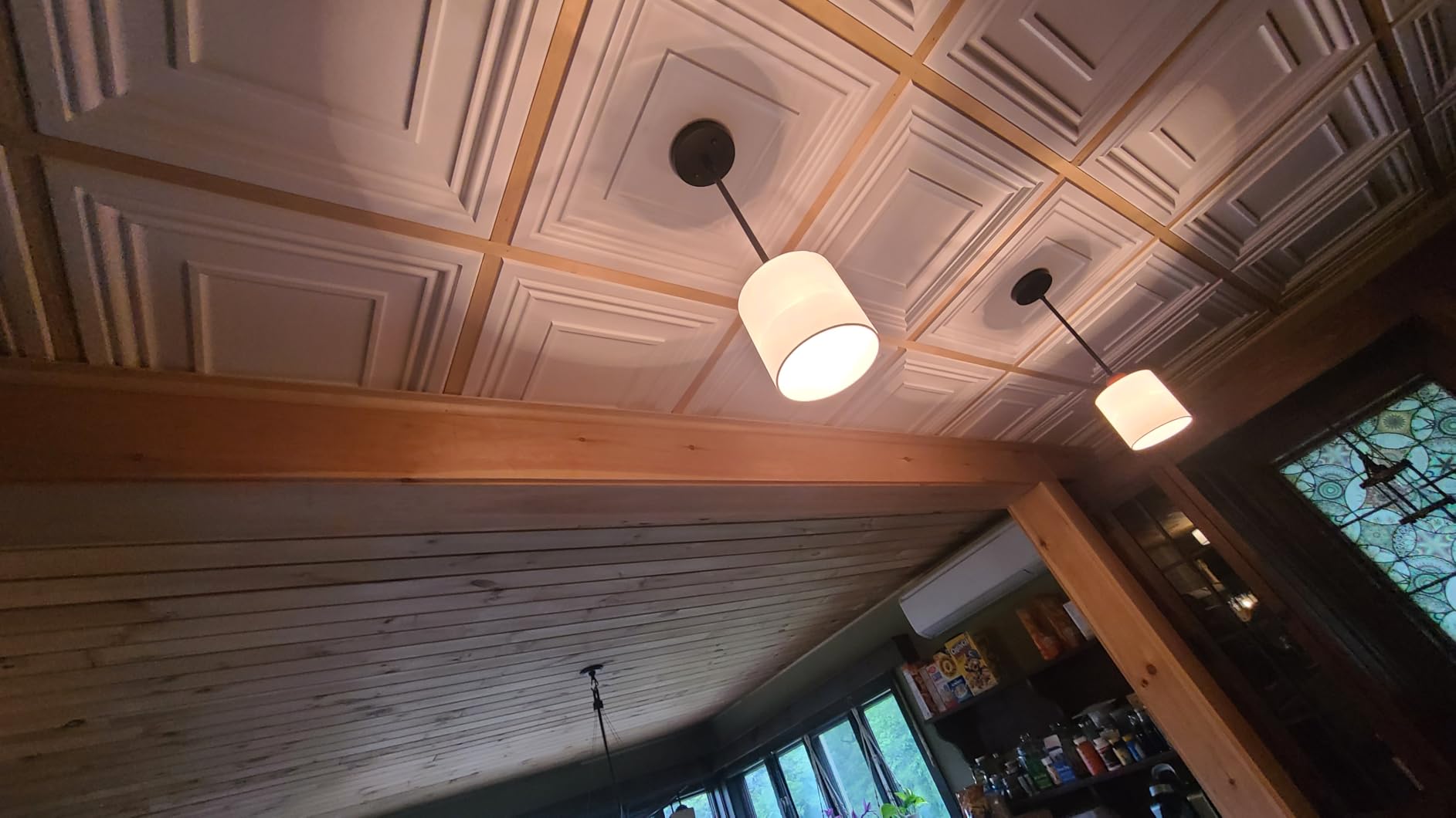 Art3d Drop Ceiling Tiles 24x24 Inch (12-Pack, 48 Sq.ft) - Glue Up PVC Ceiling Tiles 2x2 Ft., Decorative Ceiling Panels for Kitchen, Living Room, Office and Home, White customer photo 1