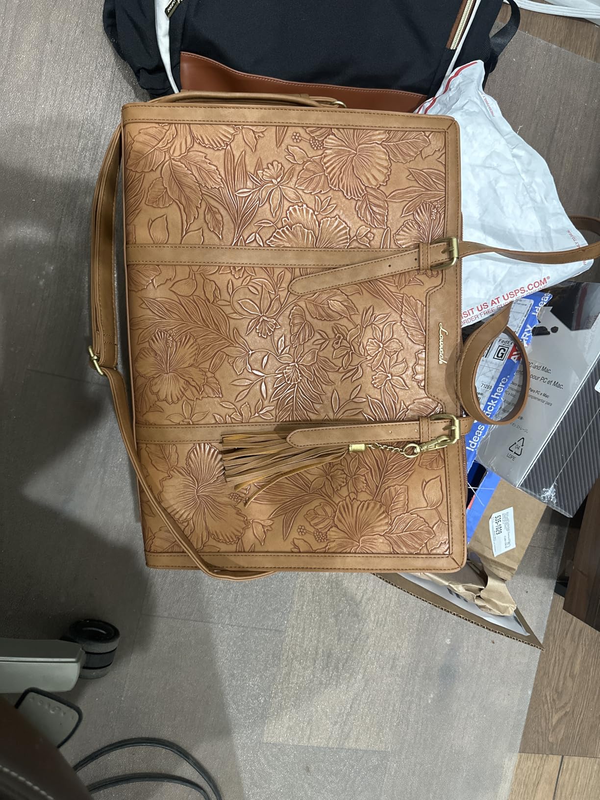 LOVEVOOK Laptop Bag for Women Vintage Leather Work Tote 17.3 inch Large Capacity Computer bag with Clutch Purse for Office, Travel, Casual customer photo 1
