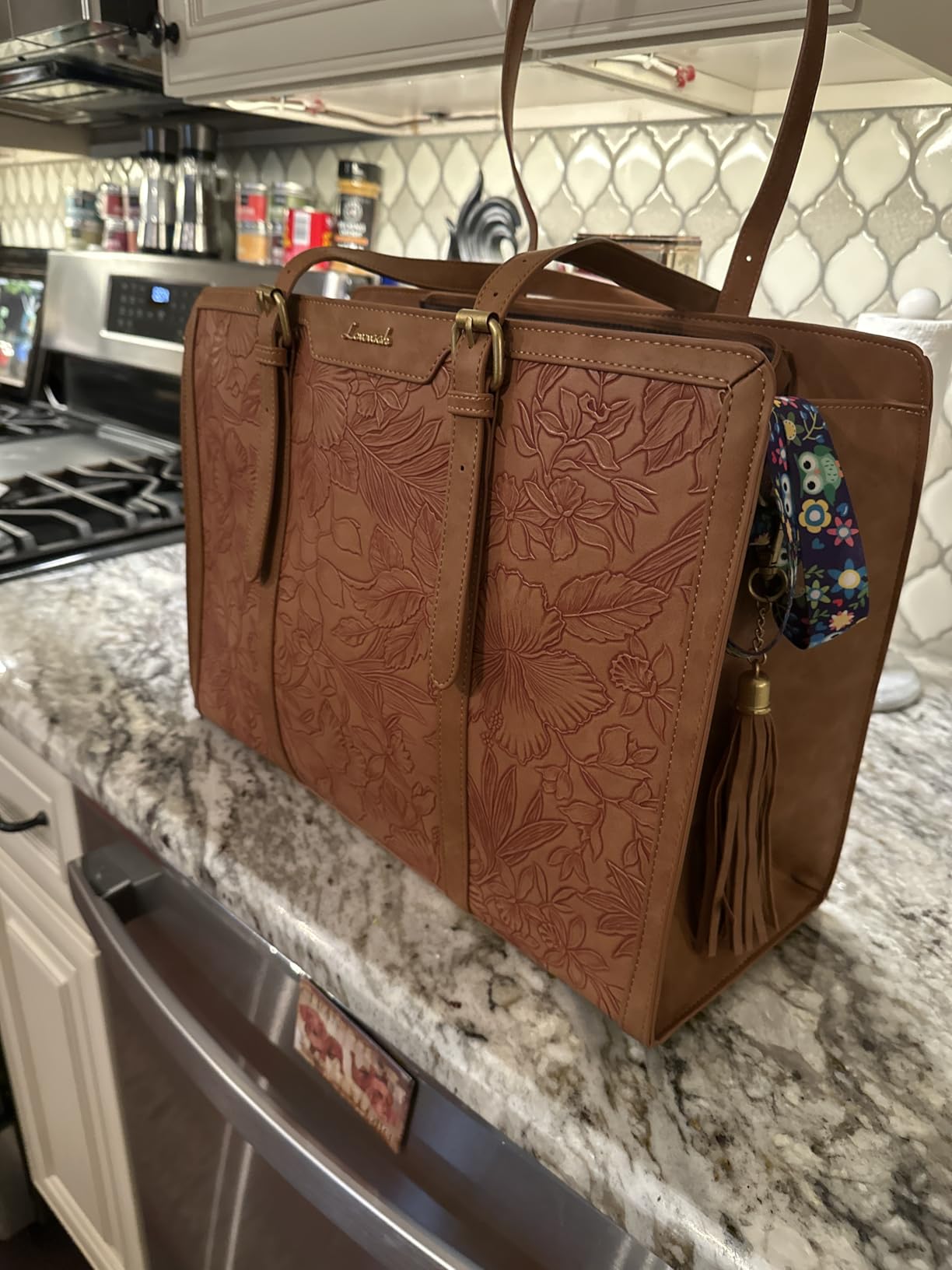 LOVEVOOK Laptop Bag for Women Vintage Leather Work Tote 17.3 inch Large Capacity Computer bag with Clutch Purse for Office, Travel, Casual customer photo 2