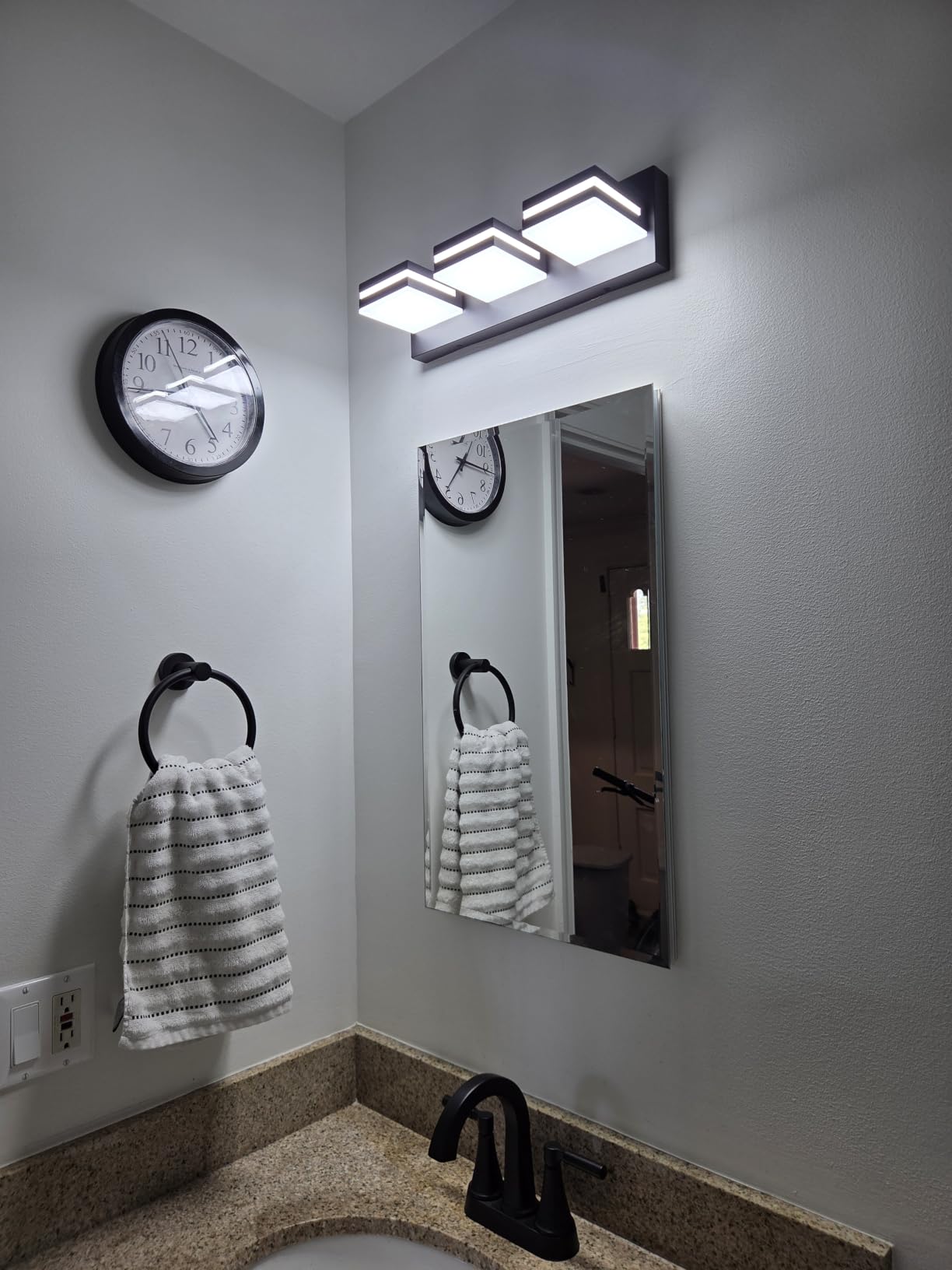 Modern LED Small Bathroom Lights Fixtures 3-Light, Stainless Steel Chrome Acrylic Wall Lighting, Vanity Lights for Bathroom Over Mirror 6000K 16in customer photo 1