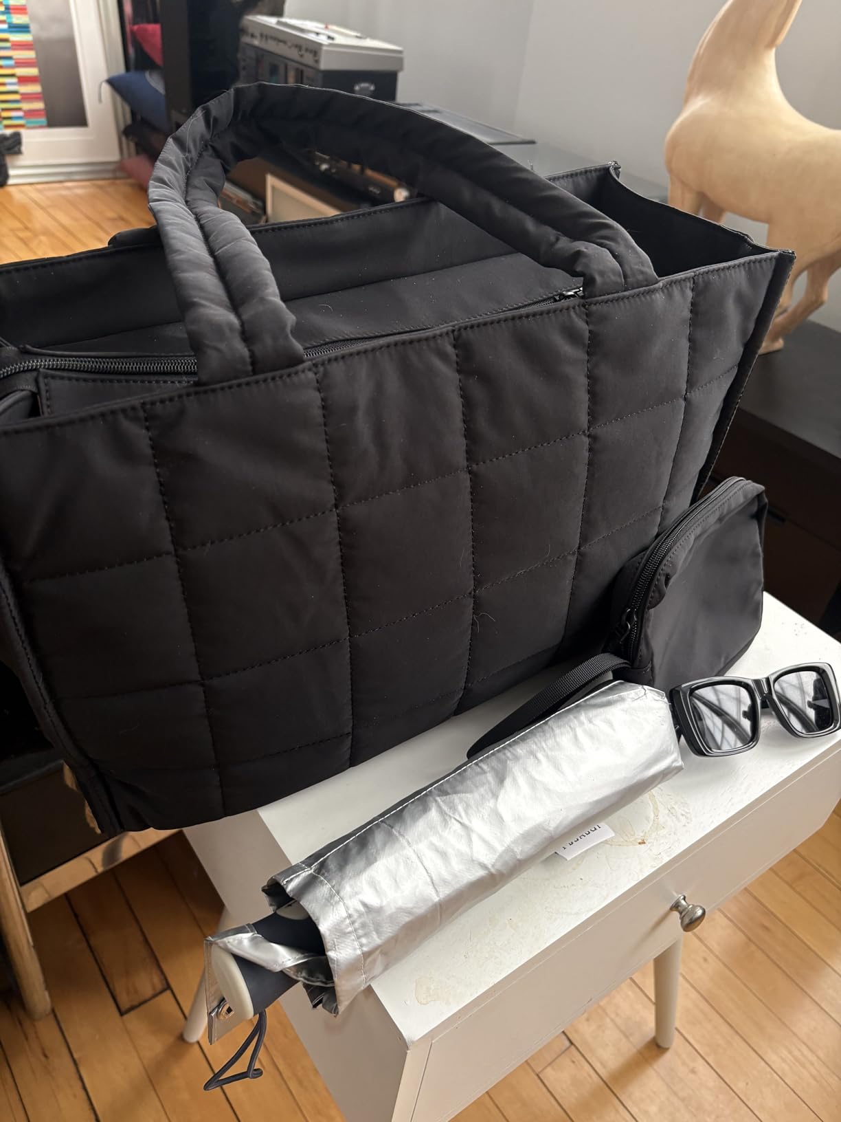 LOVEVOOK Tote Bag for Women, Puffer Work Handbag 15.6 Inch Laptop Purse for Nurse Teacher, Large Quilted Travel Tote Shoulder Bag with Zipper for College Office Clinical Gym, Black customer photo 1