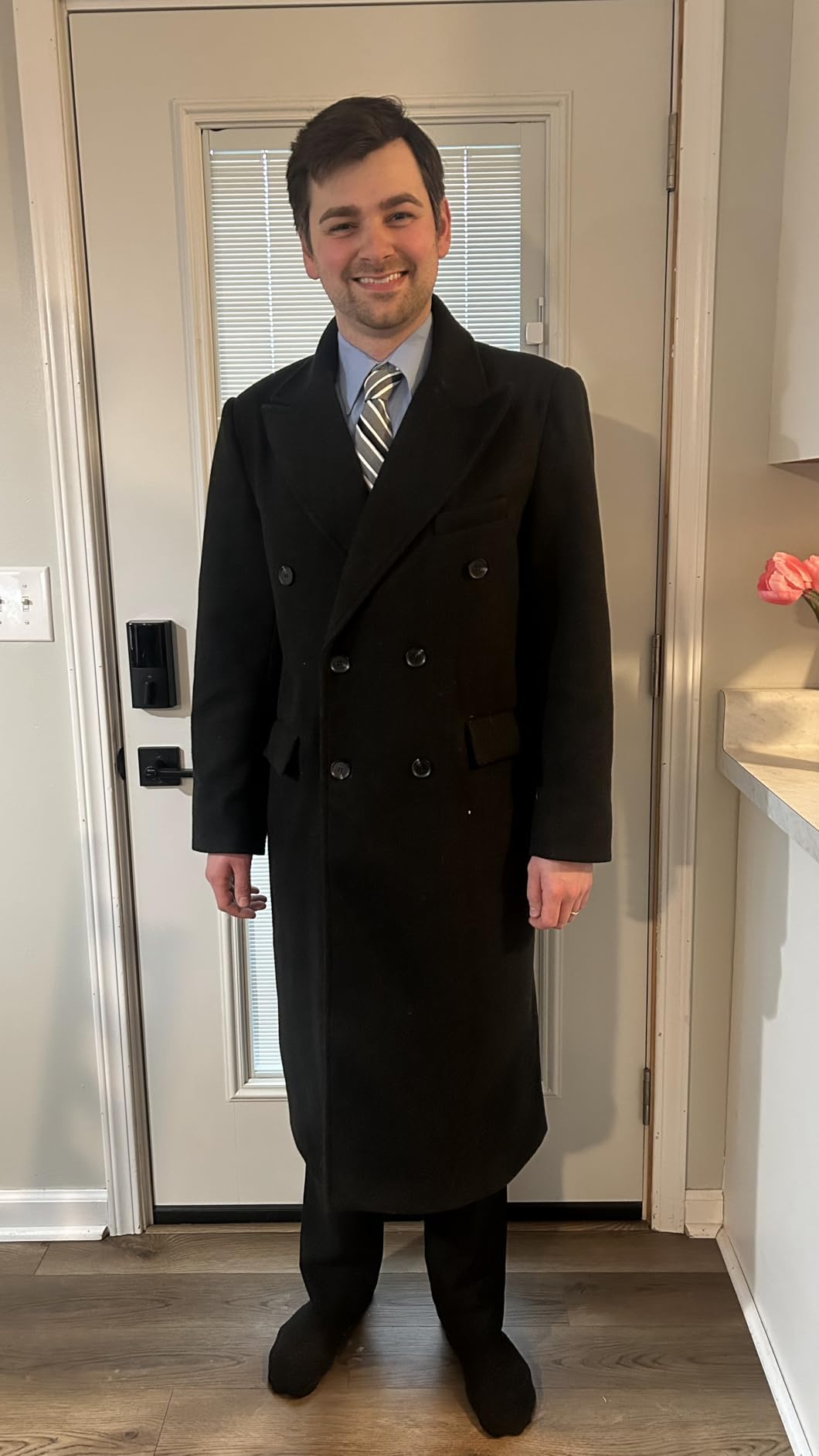Runcati Mens Wool Blend Casual Trench Coat Notched Collar Lapel Long Jacket Peacoat Double Breasted Classic Winter Overcoat customer photo 1