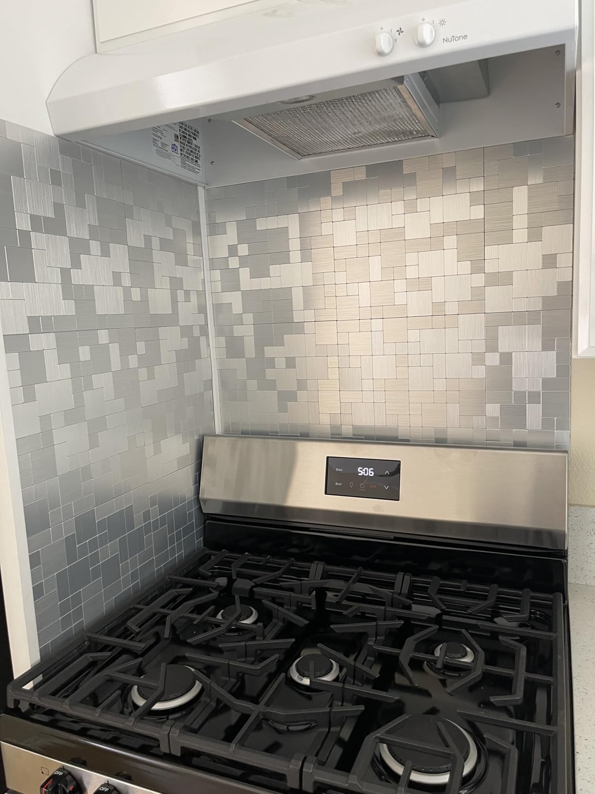 DICOFUN 10-Sheet Rustic Slate Look Peel and Stick Backsplash Tile, Mixed Glass Self-Adhesive Mosaic Tiles, Stainless Steel Stick on Wall Tiles for Kitchen and Bathroom Backspalsh, Mirror Decor customer photo 1