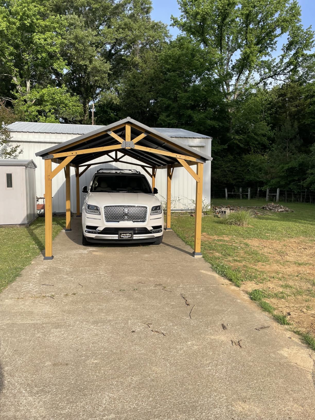 Jocisland 12x24x9.5 FT Cedar Wood Hardtop Carport with Galvanized Steel Roof, Waterproof Outdoor Gazebo Pavilion, Heavy-Duty Snow & Wind Resistant Canopy for Patio, Driveway, Garden customer photo 2