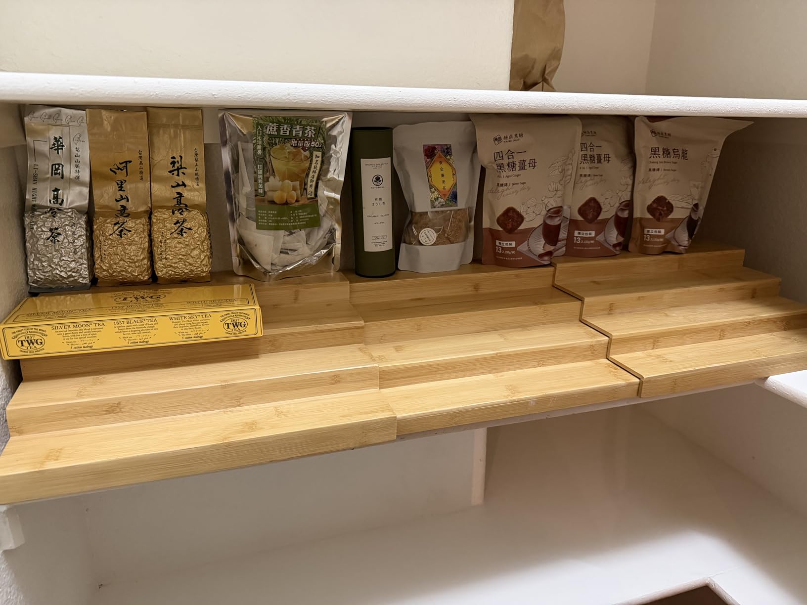 Expandable Bamboo Can Rack Organizer for Pantry, 3-Tier Adjustable Can Storage Holder, Soda Organizer Holds Up to 24 Cans, Canned goods Storage Display for Pantry, Cabinet, Countertop (patent pending) customer photo 1