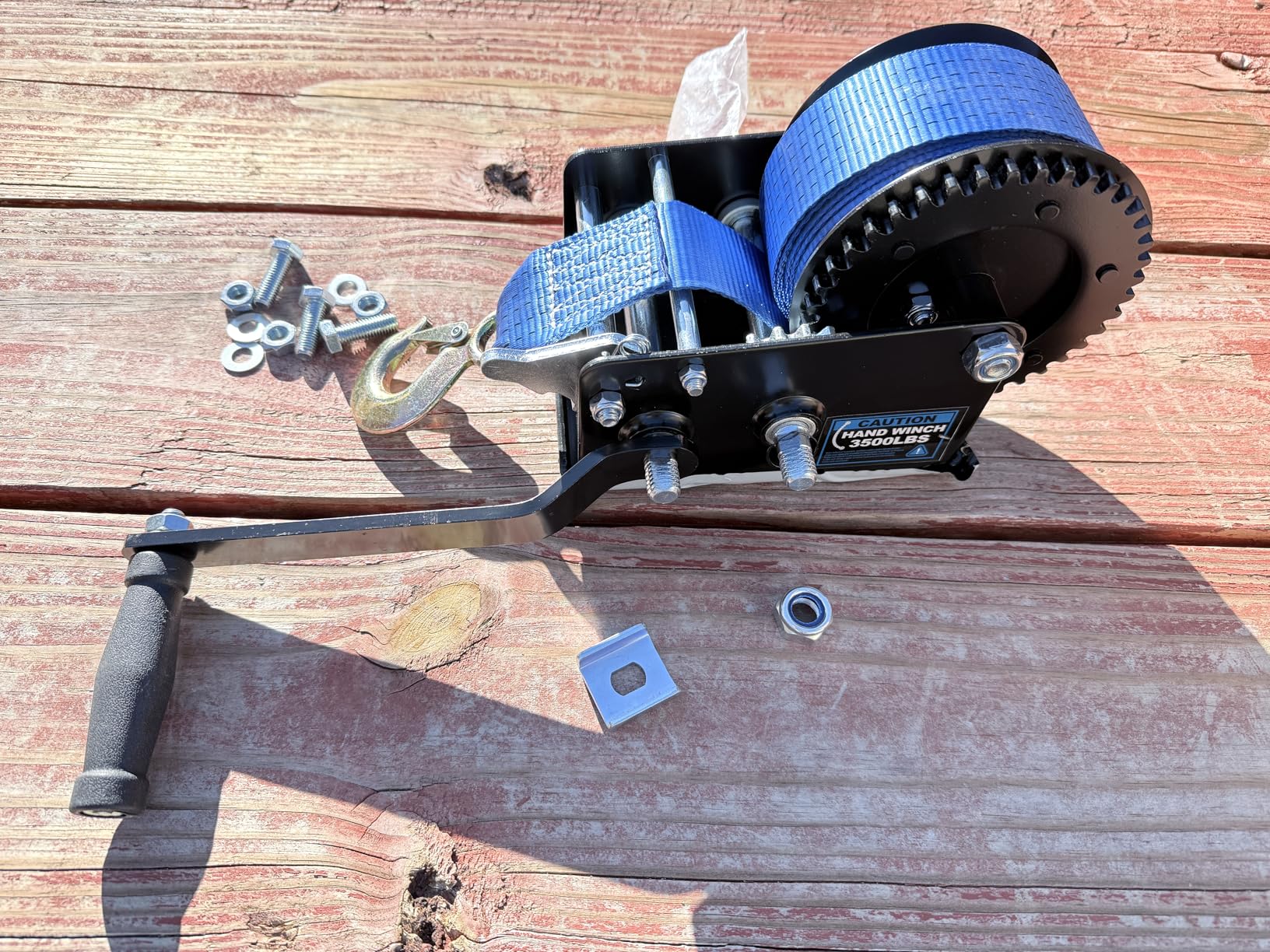 3500LB Boat Trailer Winch - Hand Crank Winch with 33FT Strap & 2-Speed Gears (4:1 & 8:1), for Boat, ATV, Truck, Jet Ski & Utility Trailers customer photo 2