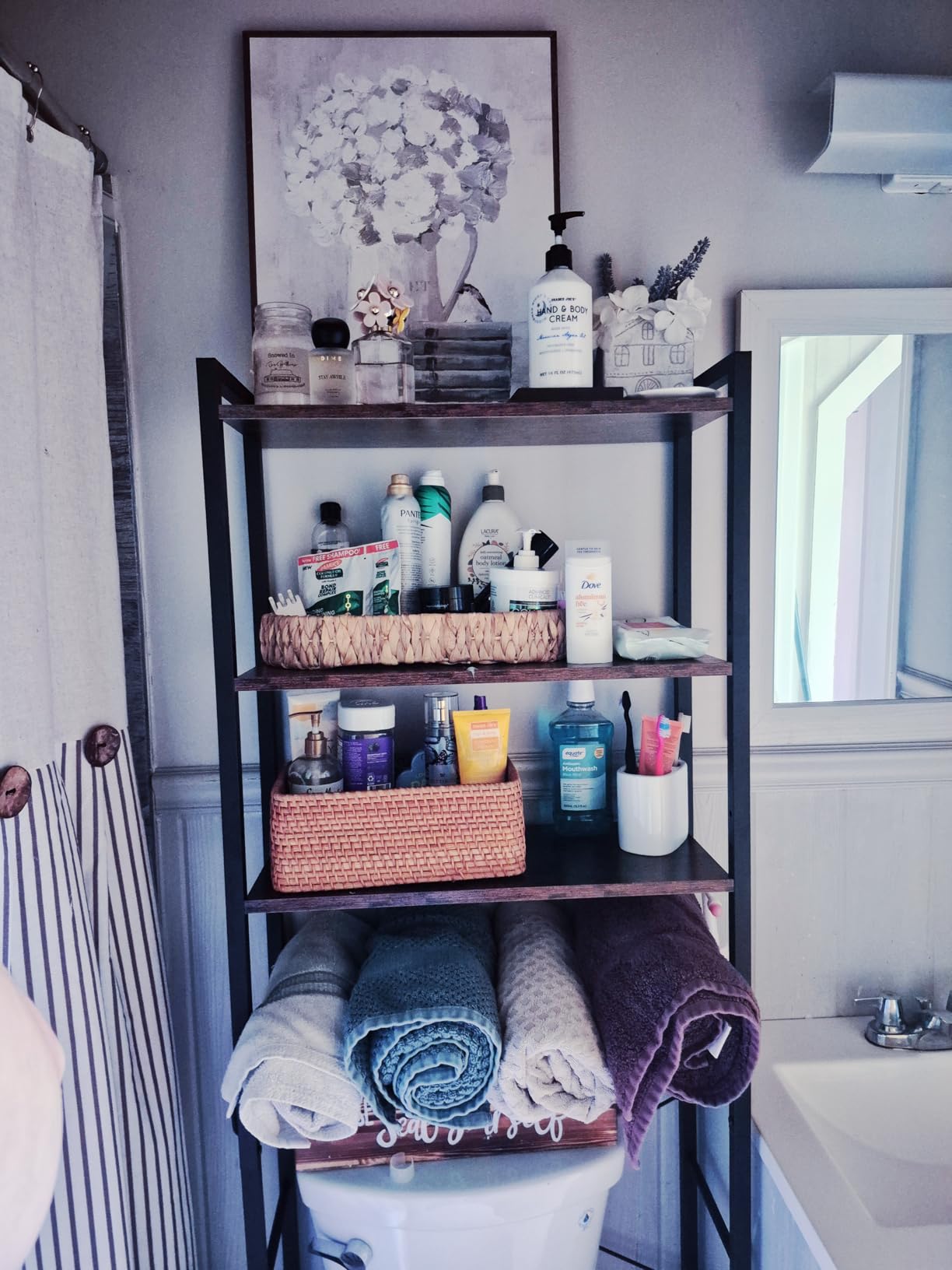 VASAGLE BARNET Collection - Over the Toilet Storage, Over Toilet Bathroom Organizer with Adjustable Shelves and Basket, 3 Hooks, Space Saving, 9.4 x 23.6 x 68.1 Inches, Rustic Brown UBTS114KD01S customer photo 2
