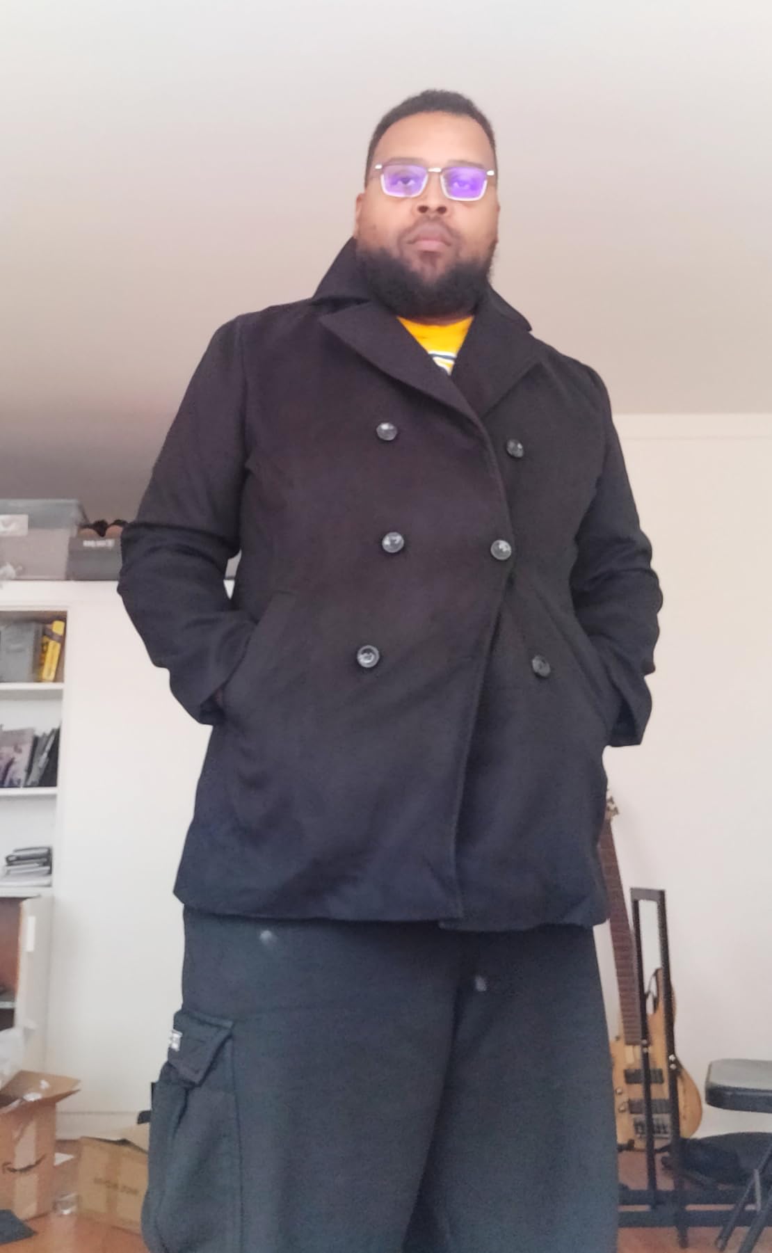 COOFANDY Men's Double Breasted Pea Coat Winter Overcoat Short Trench Coat Notched Collar customer photo 1