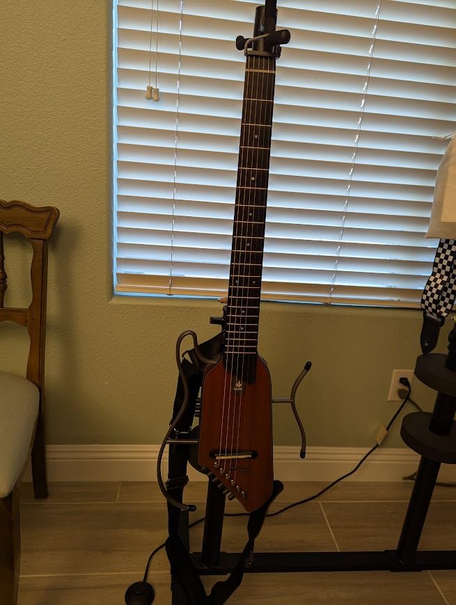 Donner HUSH I EVO2 Acoustic Electric Travel Guitar - Portable Headless Quiet Practice Guitar, Ultra-Light, Mahogany Body with Built-in Tuner, Detachable Stands & Headphone Jack - Black customer photo 2