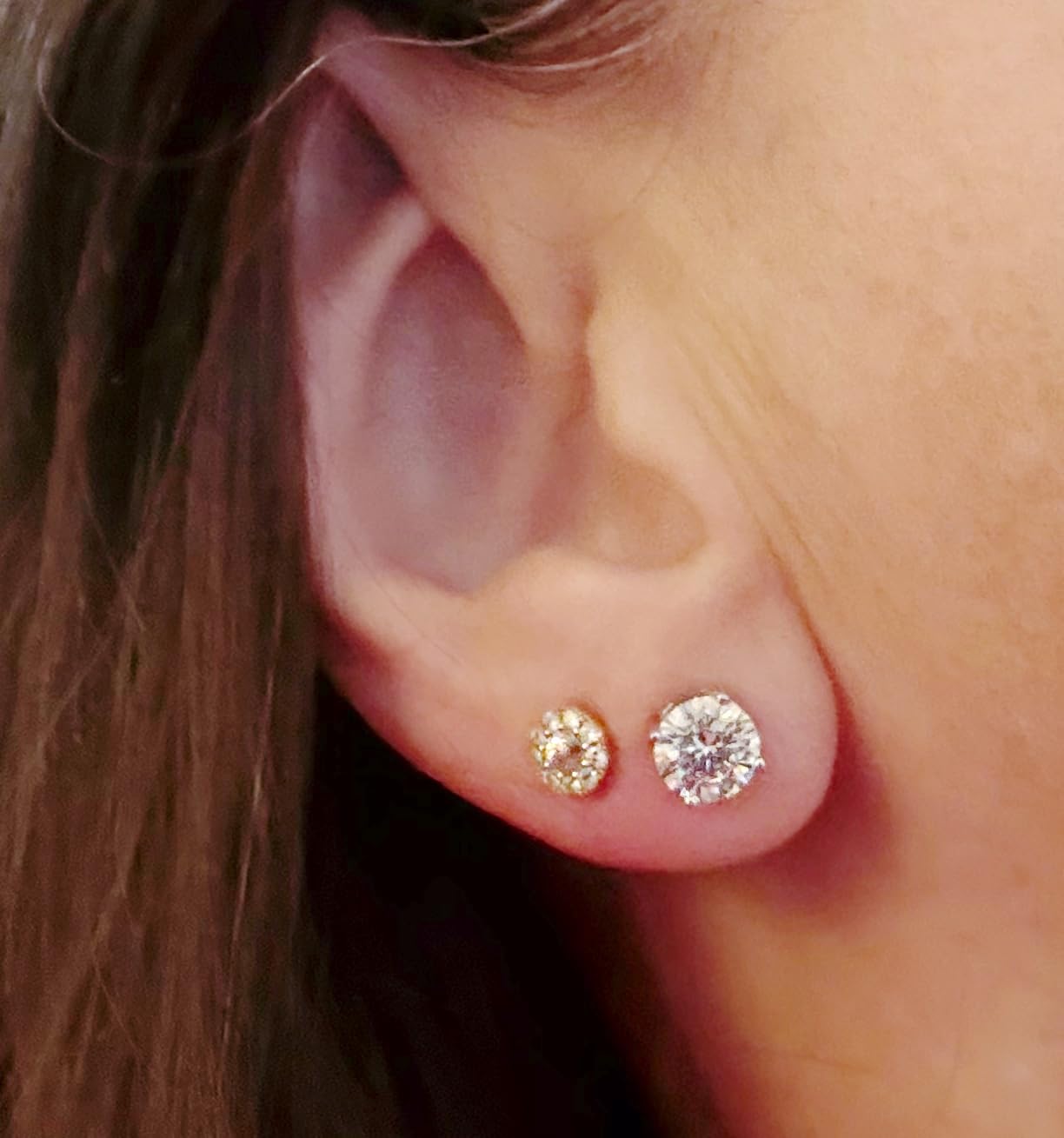 Lab Grown Diamond Stud Earrings in Sterling Silver, Round Cut, 1/3 to 2 Carat, G+ Color, SI Clarity, Prong Set, Jewelry for Women, Gift Box Included customer photo 1