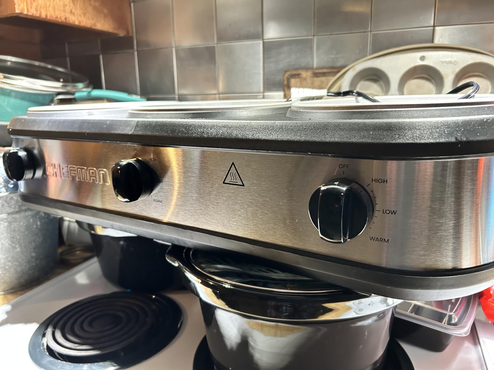 Chefman Triple Slow Cooker & Food Warmer, Three Crock Slowcooker with 2.5 Qt. Ceramic Crocks, 7.5-Quart Total Capacity, PFAS-Free, Three Temperature Settings, Dishwasher-Safe Parts, Stainless Steel customer photo 2