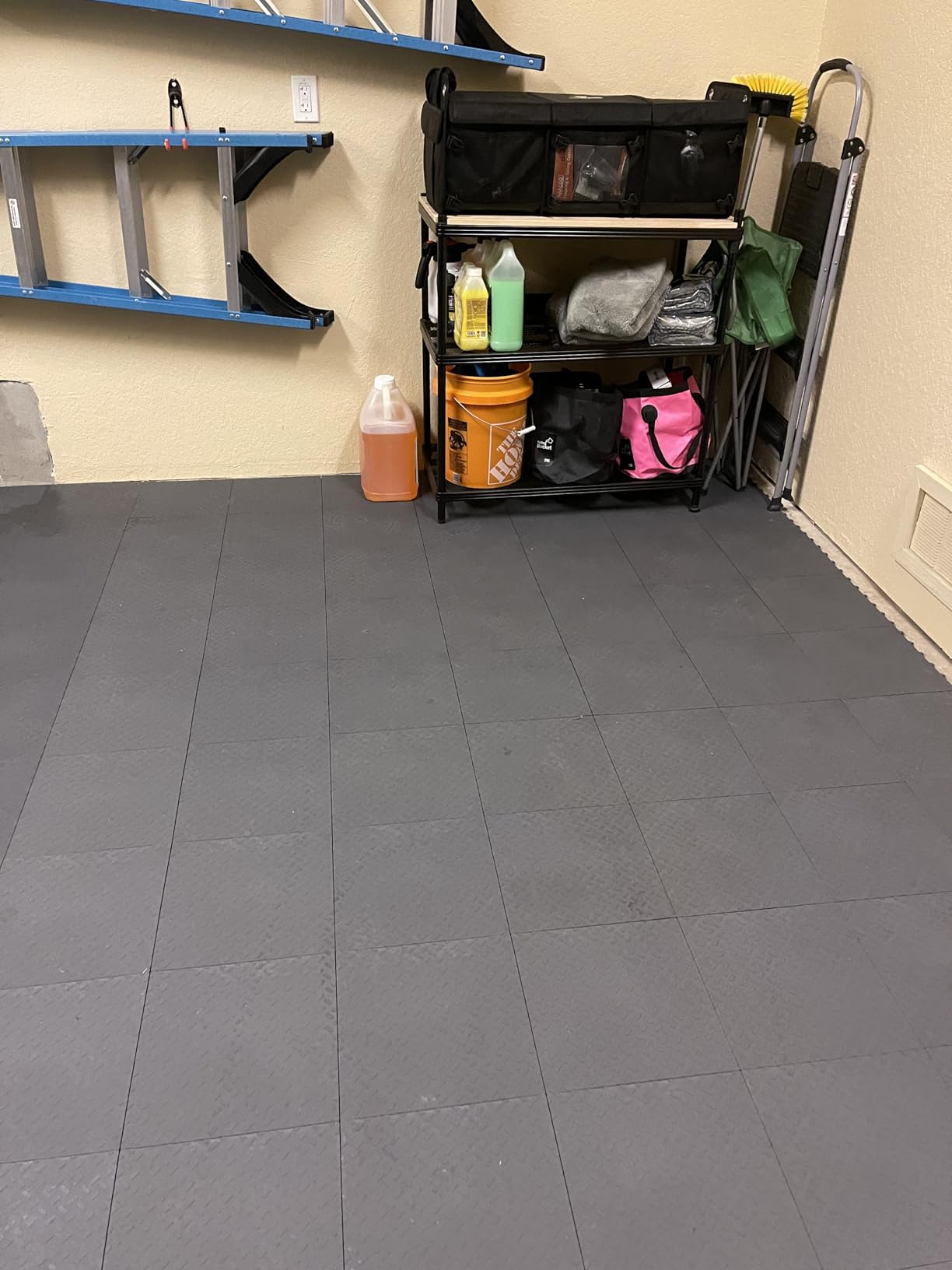 Garage Floor Tiles Interlocking Garage Flooring Tiles Pack of 48 Antislip Oil and Stain Resistant for Garages Shop Floors Basements 40000 LBS Load Capacity (Black, 12 inch x 12 inch, Drain Tiles) customer photo 2