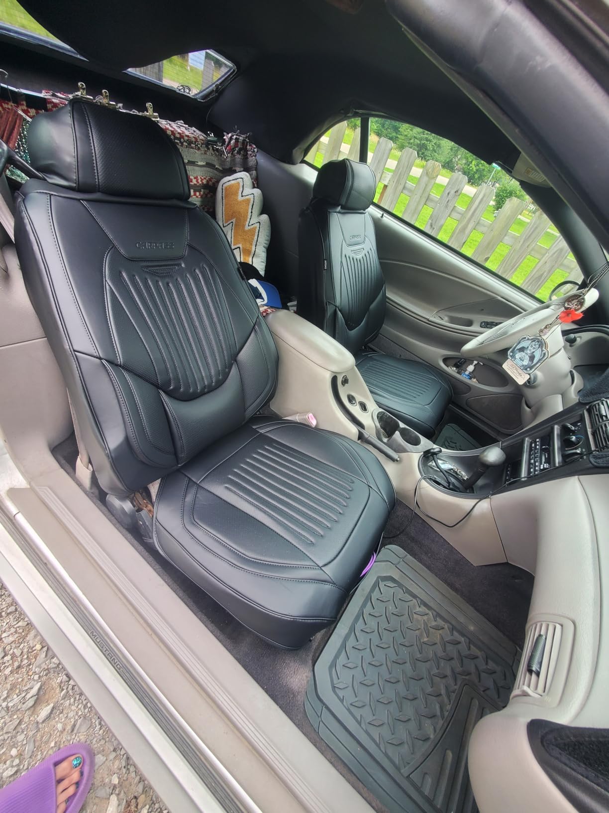 CAR PASS Luxury Nappa Leather Car Seat Covers Full Set, Lumbar Support Seat Covers for Car 5 Seats, Waterproof Car Seat Protector, Automotive Seat Covers Universal Fit for Most Sedans SUV Trucks Black customer photo 1