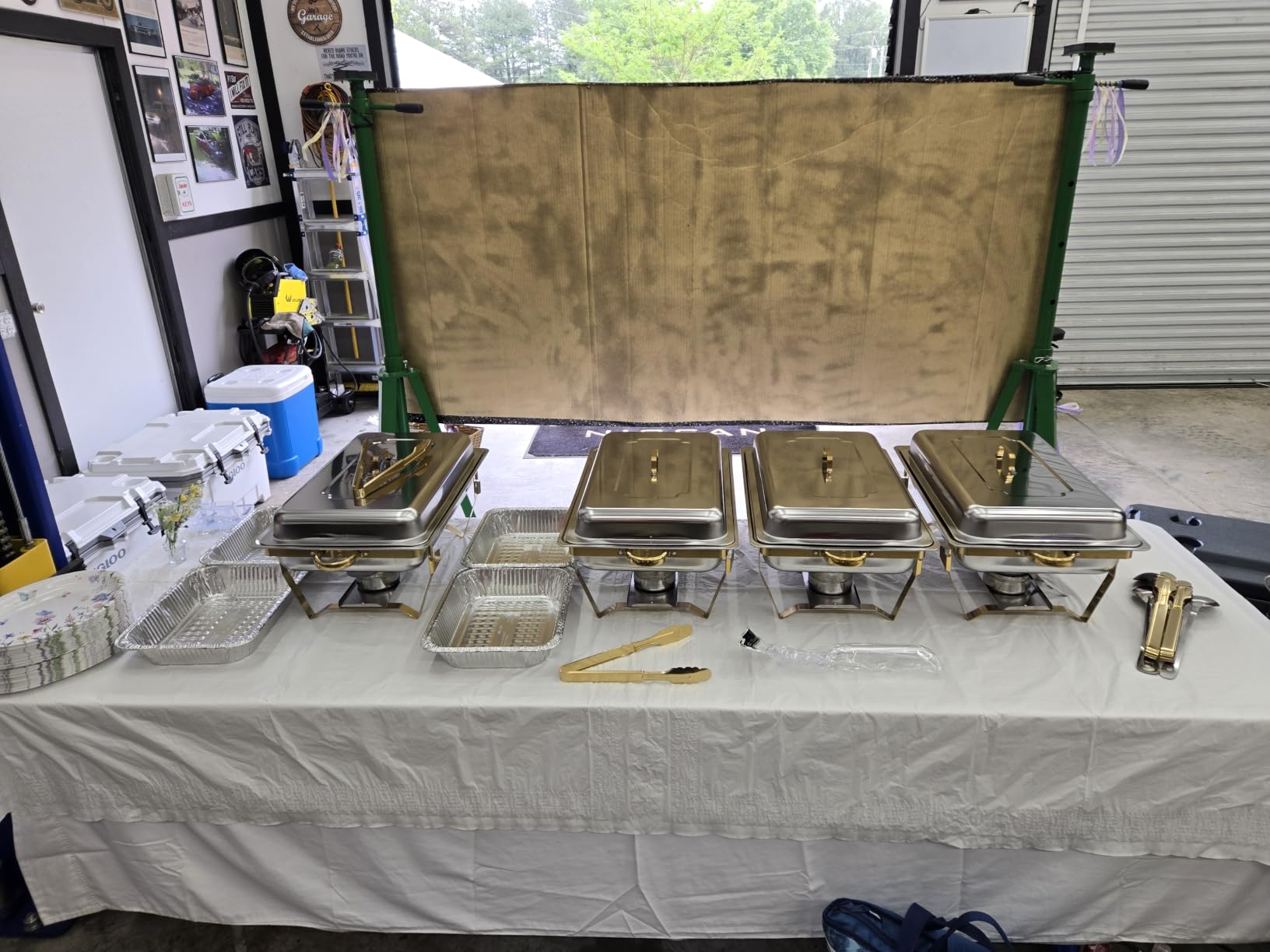 POWERFUEL Chafing Dishes for Buffet, 4 Pack 9QT Rectangular Stainless Steel Chafing Dishes Set with with 4 Serving Tongs, Serving Tray, Water Pan, Stand, Fuel Holder for Party, Gathering, Wedding customer photo 1