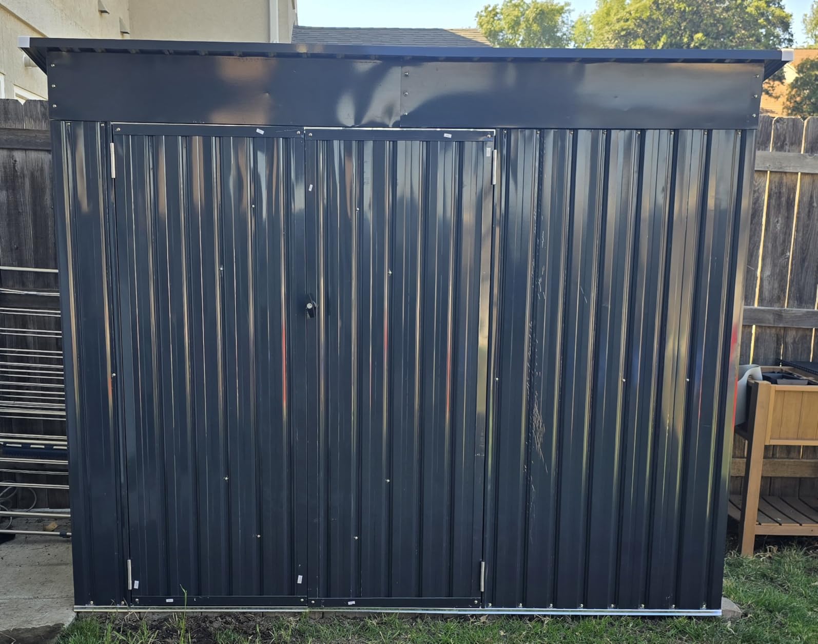Aoxun 7.5'x4' Triple Door Shed Outdoor Storage Shed with Three Lockable Door Metal Storage Cabinet with Slopping Roof for Tools Bicycles Storage customer photo 2