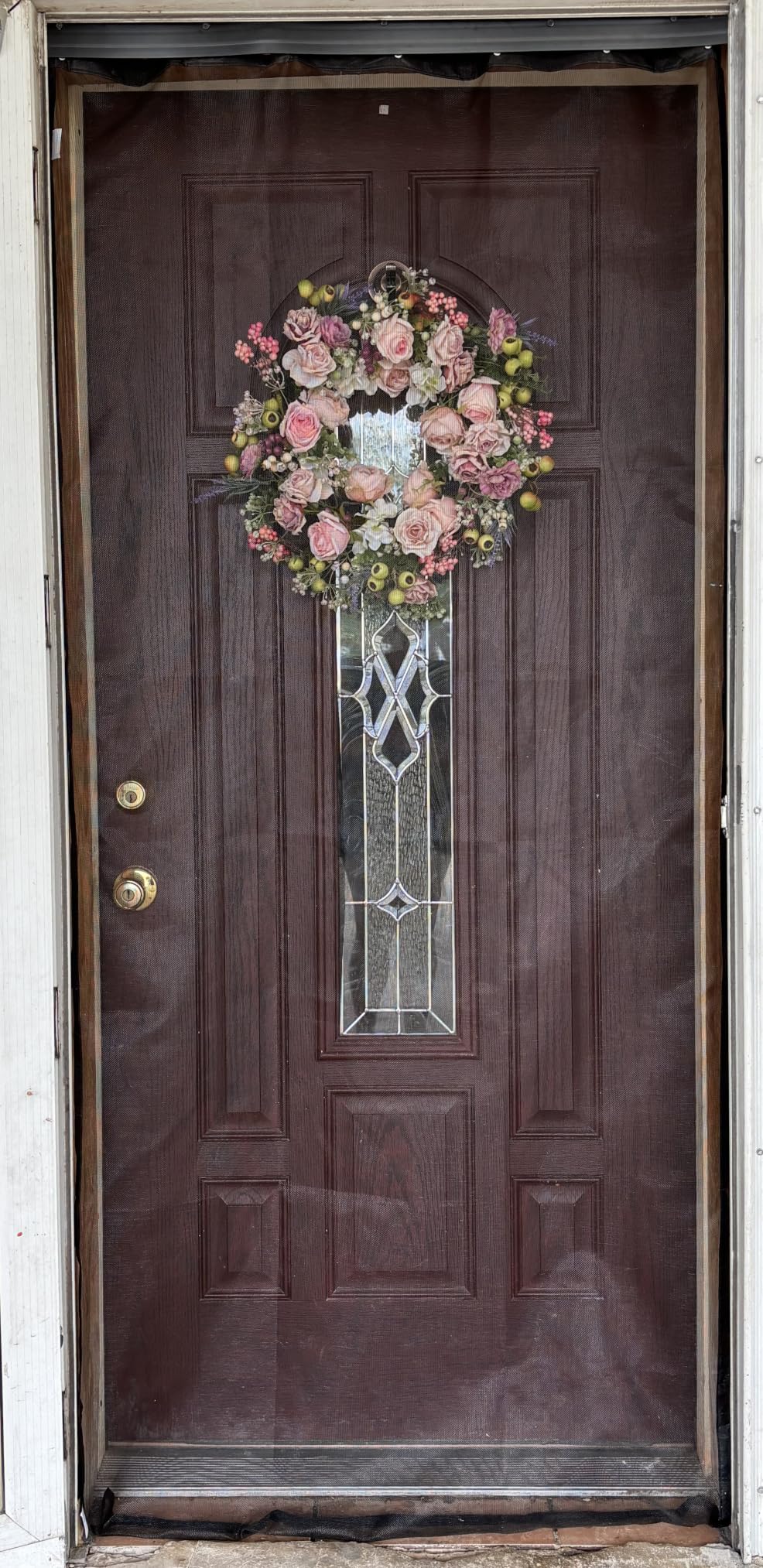 Retractable Screen Door with Track, Smooth Sliding Left or Right, Fits Door Size 36 x 80 Inch, Fiberglass Mesh, Single Panel, Sliding Screen Door for Front Back Patio French customer photo 2