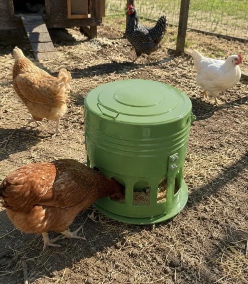 Metal Chicken Feeder No Waste - 20LB Large Chicken Feeder with 12 Ports & 4 Adjustable Heights Tripod Stand, Automatic Hanging Poultry Feeder, Rainproof for Backyard Chickens & Small Flocks customer photo 1