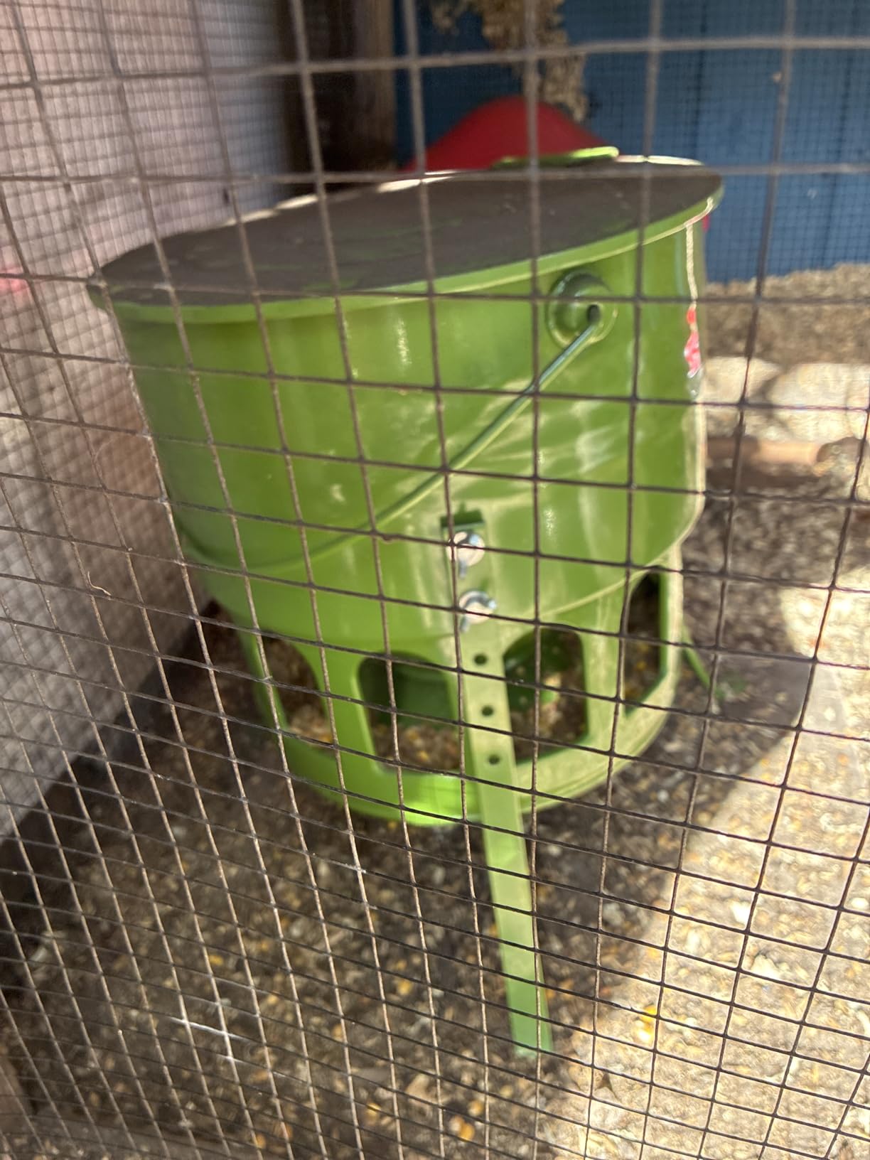 Metal Chicken Feeder No Waste - 20LB Large Chicken Feeder with 12 Ports & 4 Adjustable Heights Tripod Stand, Automatic Hanging Poultry Feeder, Rainproof for Backyard Chickens & Small Flocks customer photo 2