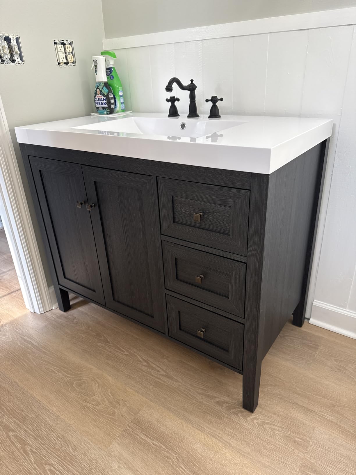 DWVO 36 Inch Bathroom Vanity with Sink | Modern Bathroom Storage Cabinet with Resin Basin, Three Holes, 2 Doors & 3 Drawers customer photo 3