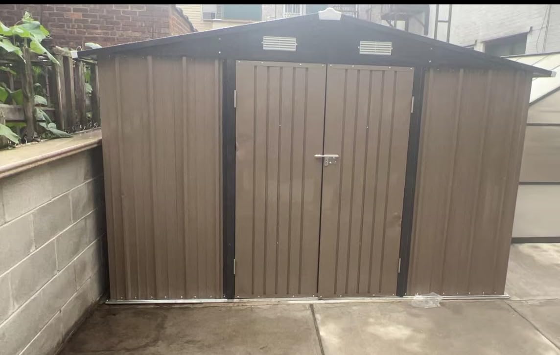 Aoxun 14x12 FT Outdoor Storage Shed, Metal Shed with Lockable Doors, Brown | Galvanized Metal Shed Sloped Roof, Heavy Duty Utility Tool Storage House for Patio, Garden, Backyard, Lawn customer photo 1