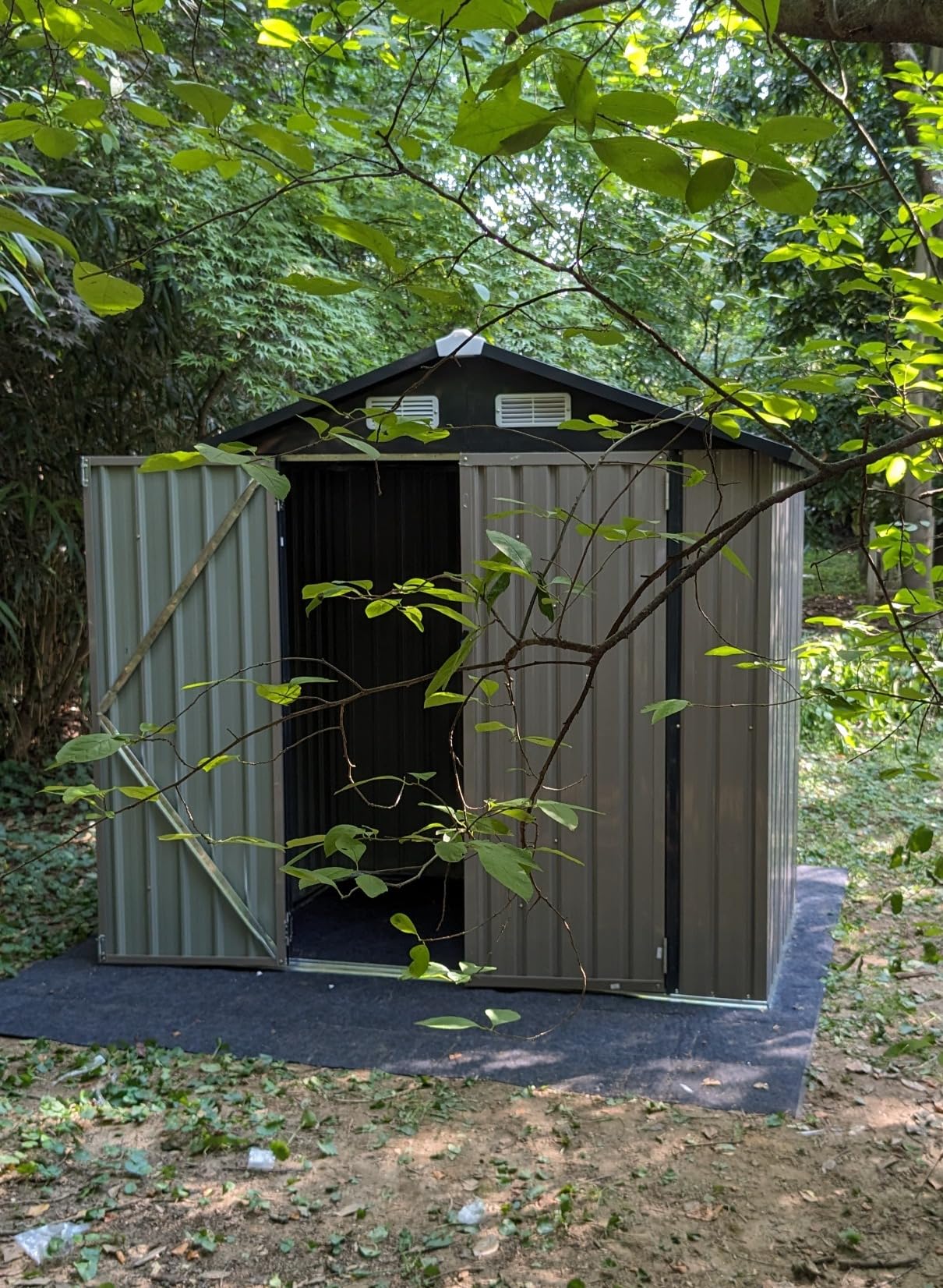 Aoxun 14x12 FT Outdoor Storage Shed, Metal Shed with Lockable Doors, Brown | Galvanized Metal Shed Sloped Roof, Heavy Duty Utility Tool Storage House for Patio, Garden, Backyard, Lawn customer photo 2