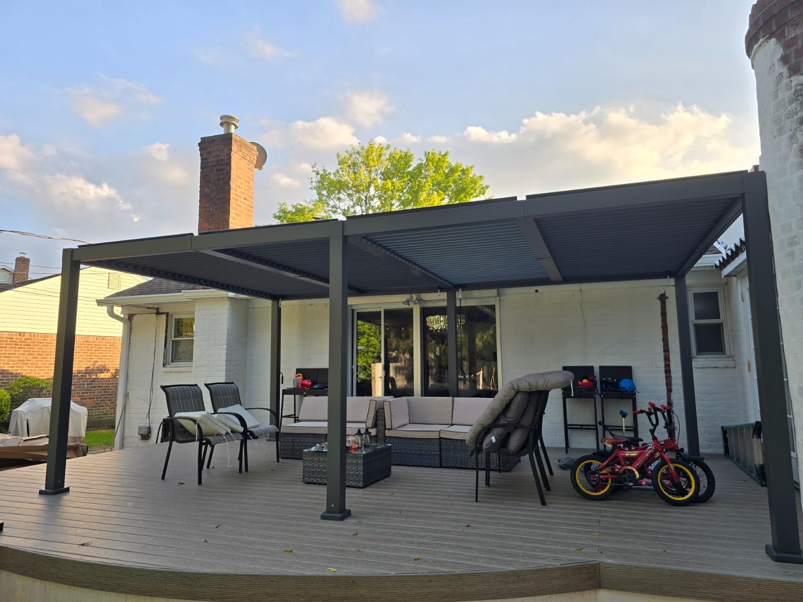 Aoxun Louvered Pergola 10x12 All-Aluminum Outdoor Gazebo with Independent Adjustable Roofs, Waterproof Curtains and Netting, Integrated Drainage System for Patios & Backyard customer photo 2