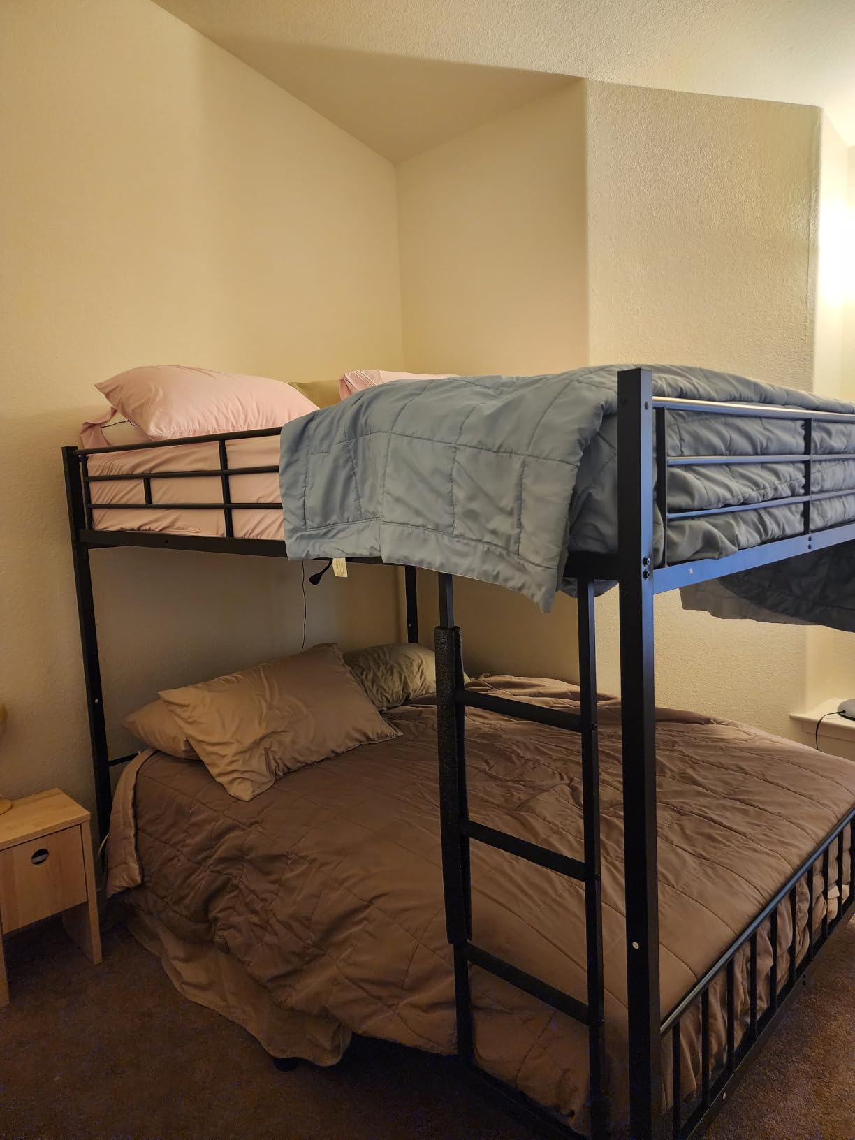 Mixcous Full Over Full Bunk Bed for Adults, Heavy Duty Metal Bunk Bed Frame, Convertible into 2 Full Beds, Noise-Free, Full-Length Guardrails & EVA Padded Ladder, No Box Spring Needed, Black customer photo 1