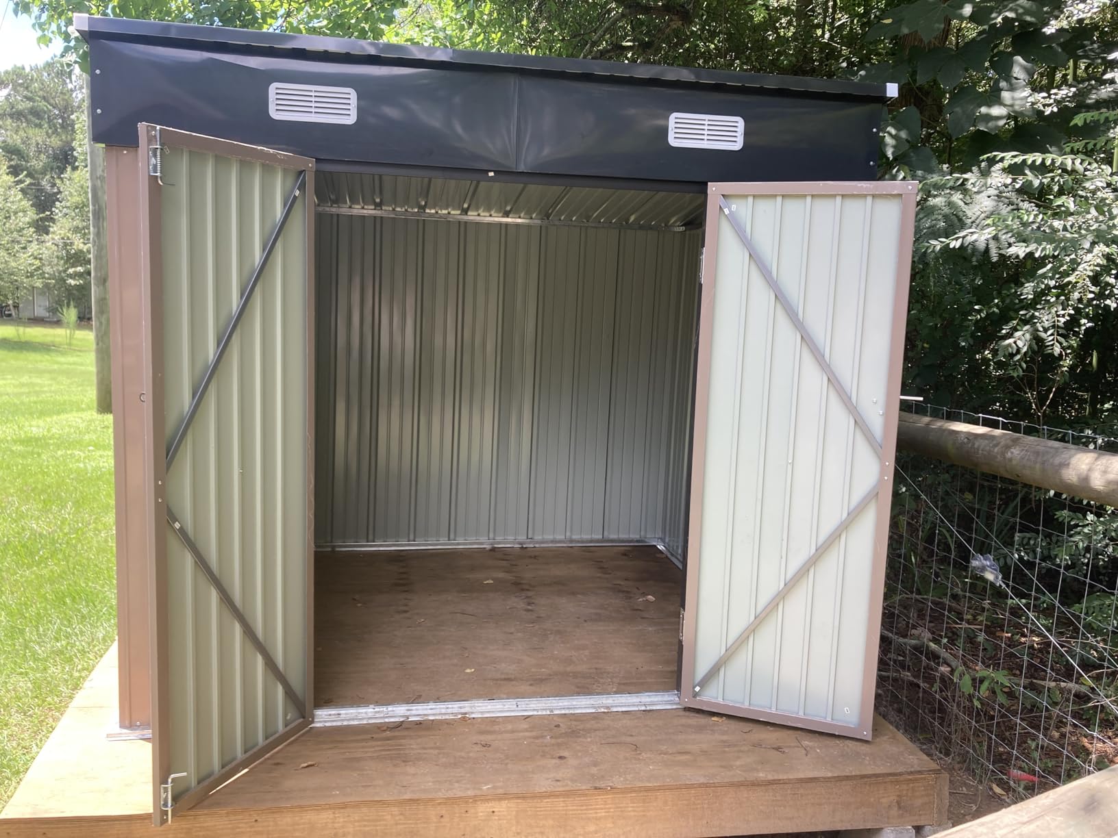 Aoxun 10 x 12FT Outdoor Storage Shed with Double Hinged Large Door Metal Sheds Outdoor Storage for Garden Utility Garden Shed with Lockable Door & Sloped Roof, Backyard, Patio and Backyard, Black customer photo 2