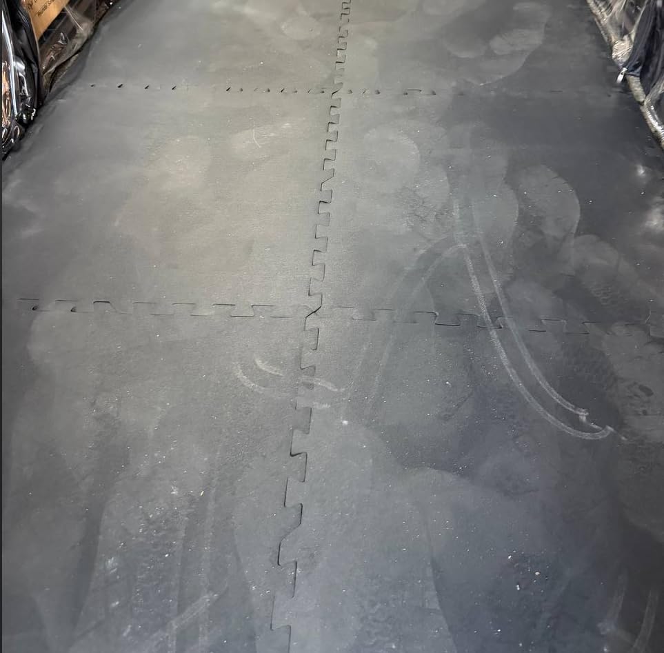 1'' Thick 48 Sq Ft Protective Gym Flooring for Home Gym, 12 Tiles Extra-Thick Rubber Top with High Density EVA Foam, Interlocking Exercise Equipment Mats, Heavy Weight Workout, Black & White customer photo 2
