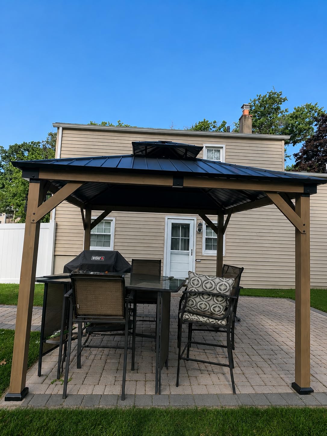 Aoxun 12' x 16' Outdoor Cedar Wood Hardtop Carport, Heavy Duty Gazebo with Double Galvanized Steel Roof, All-Weather Wind & Snow Resistant Permanent Pavilion for 2 Cars, Boat, Patio, Backyard customer photo 1